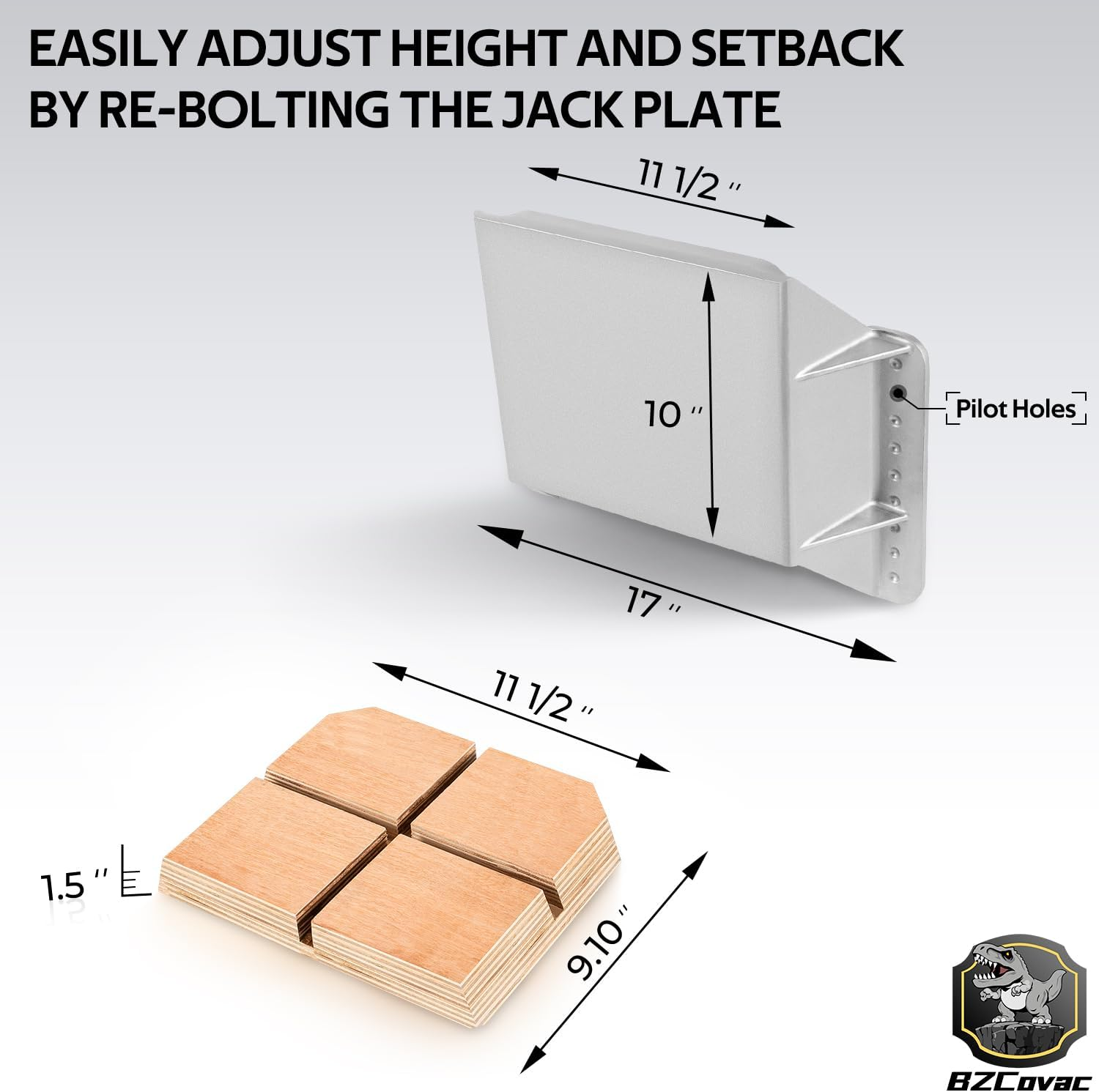 MJ-1-DP Mini Jack Plate with 4" Setback, Fits Outboard Motor up to 35 HP, Cast Aluminum with Mounting Wood image number 1