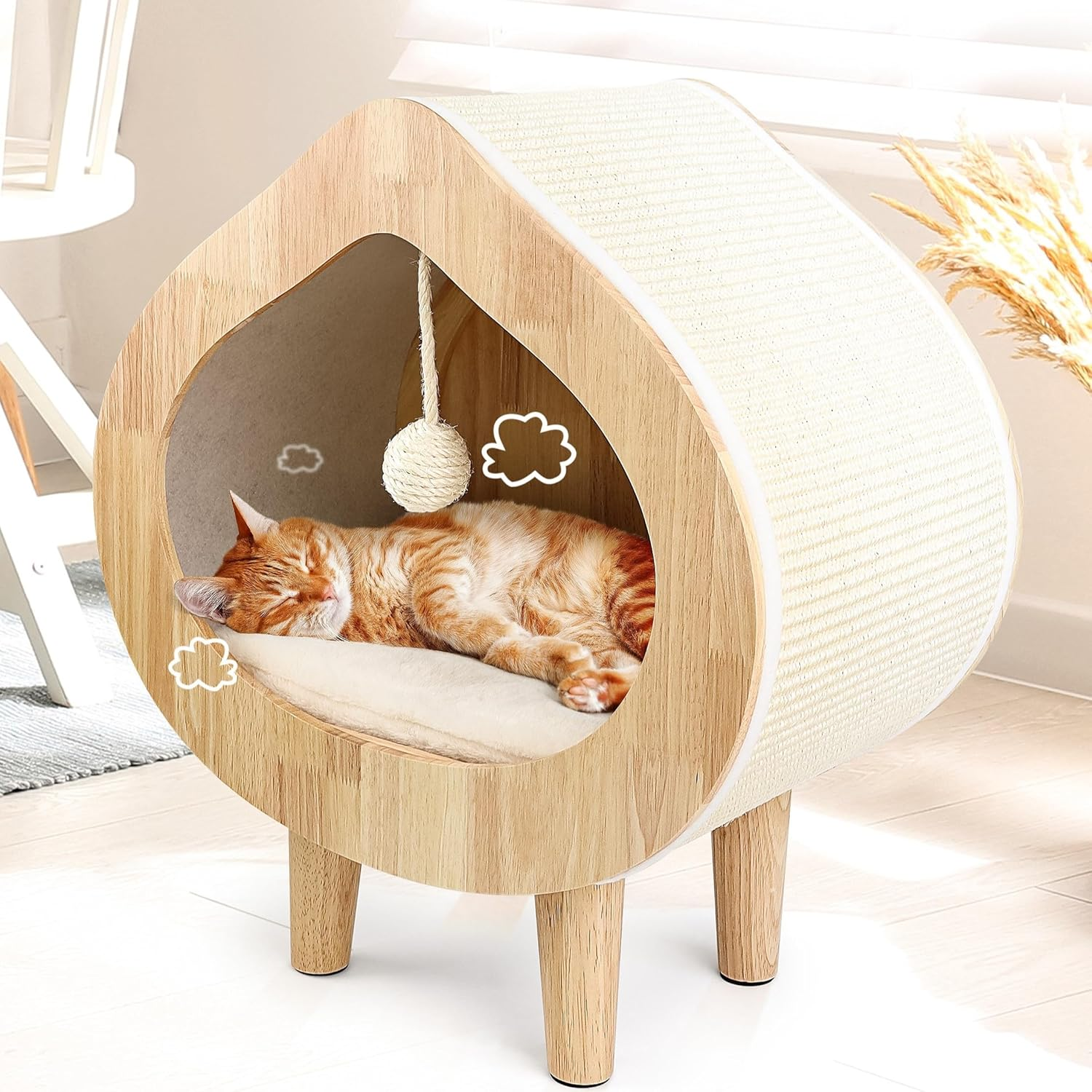 Unique Modern Cat Bed for Indoor Cats, House with Scratching Wall, Cozy Cave for Hideout, Cute Kitty Condo for Sleeping, Luxury Cat Beds & Furniture image number 3