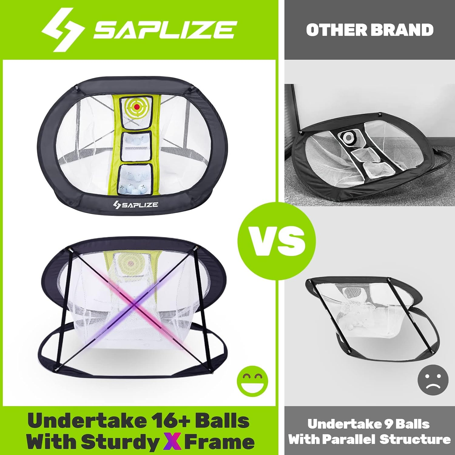 SAPLIZE Golf Chipping Net with Hitting Mat, Ultra-Stable Pop up X-Shaped Golfing Target Net for Indoor/Outdoor/Backyard Accuracy and Swing Practice, Portable Golf Training Net image number 2