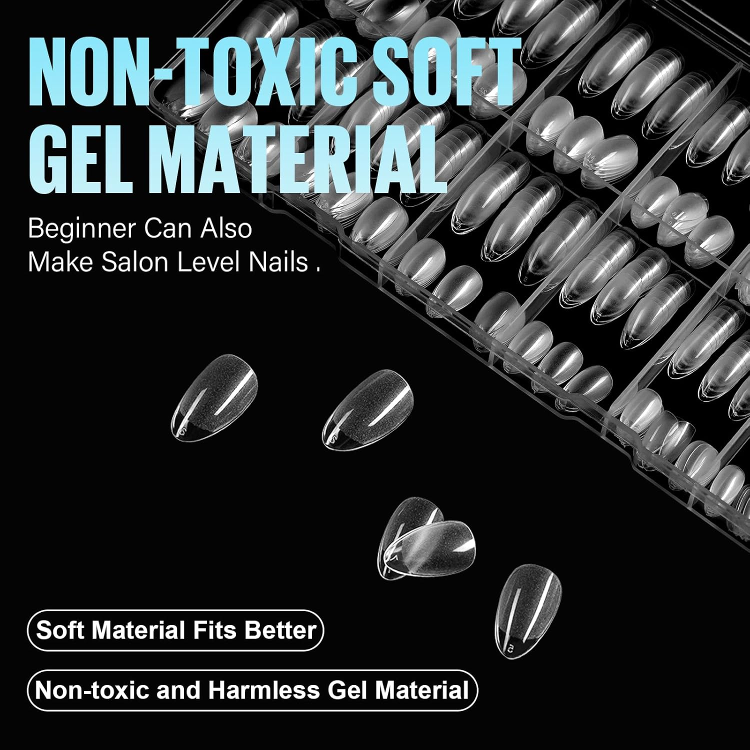 TOMICCA Short Almond Soft Gel Nail Tips, 504PCS Clear Half Matte Full Cover for Nail-Extensions, Pre-Buff No File Break Resistant for Nail Art Salon and Home DIY, 12 Sizes - 504 Pcs Extra Short Coffin image number 4