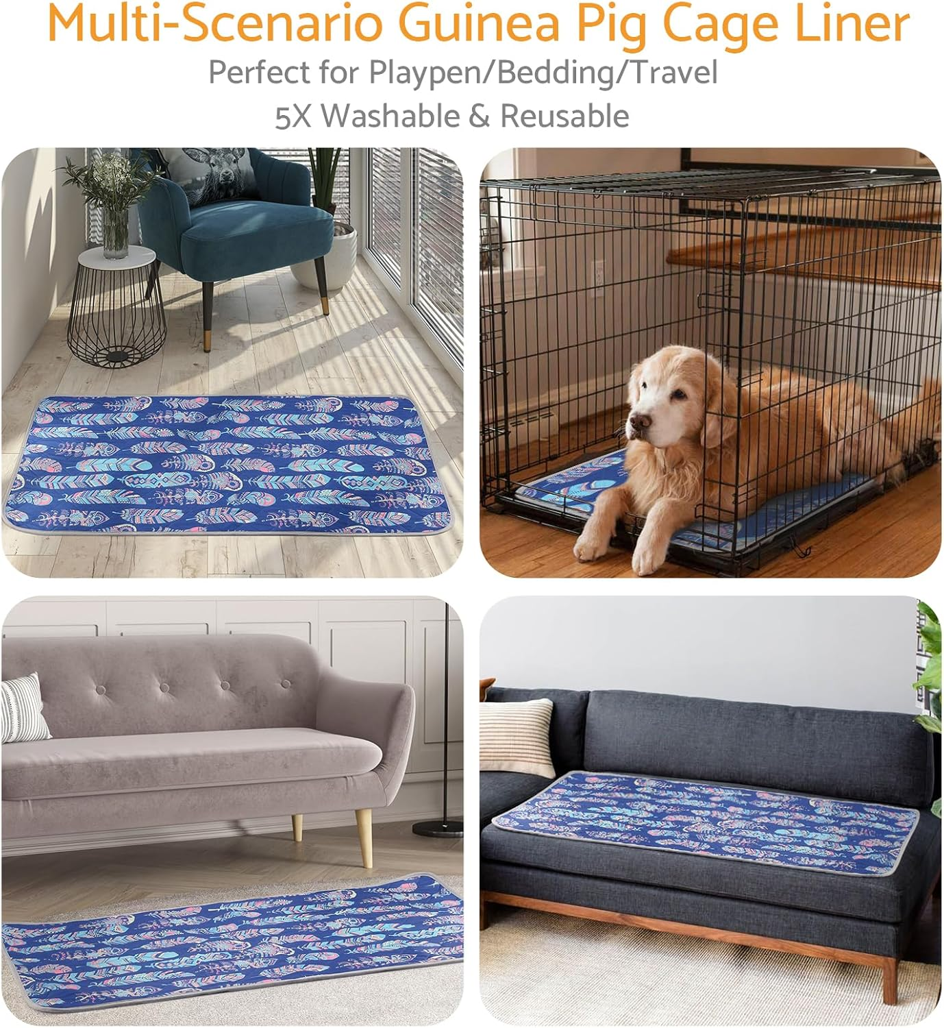 Maxetodo Washable and Reusable Urine Pads - Guinea Pig Cage Liners with Quick - Absorbing, Non - Slip & Breathable Design, Ideal for Small Animals Such as Puppies, Rabbits, Hamsters and Squirrels image number 2