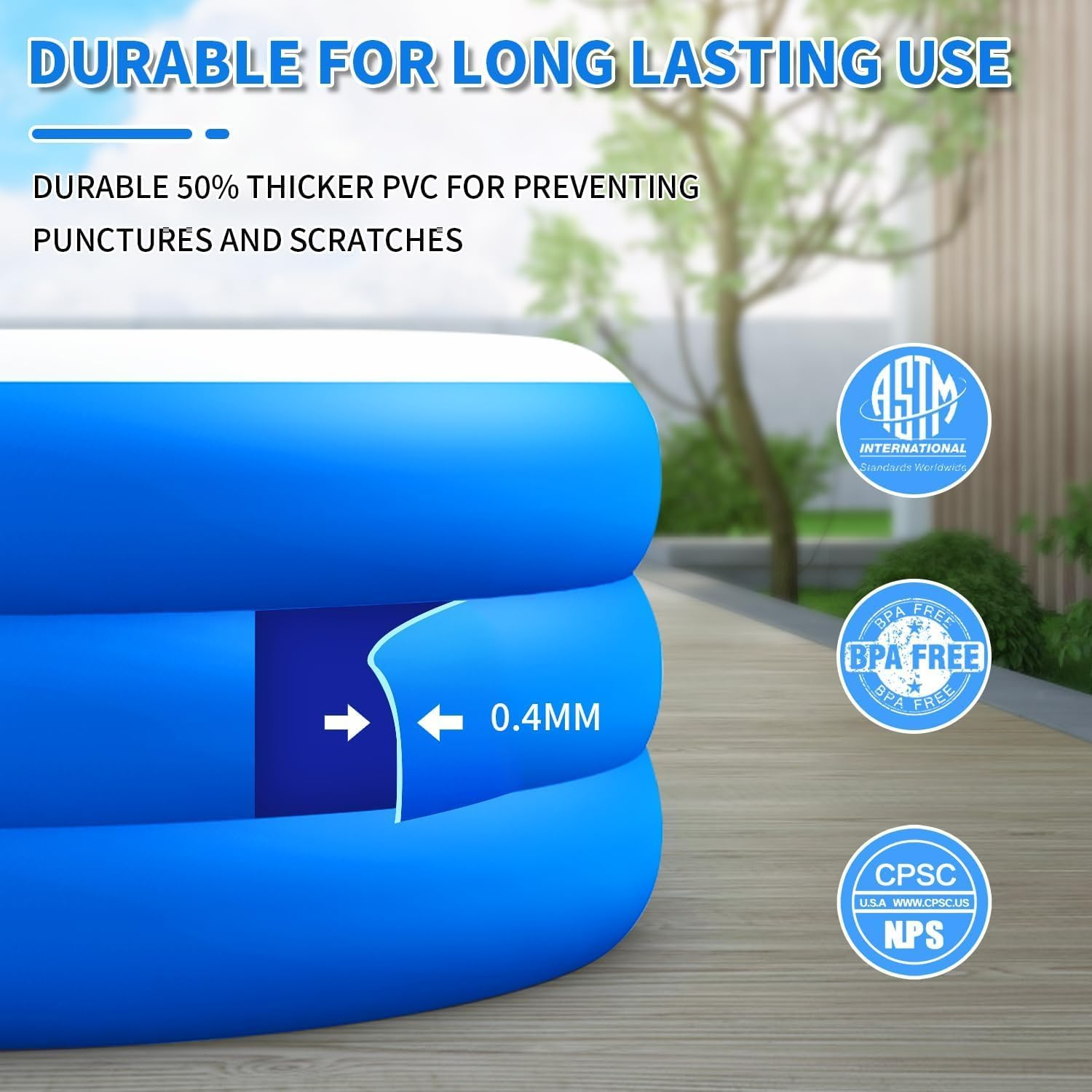 380Cm Inflatable Playing Pool, Family Rectangular Swimming Pool with Inflatable Soft Floor for Backyard, Garden, Indoor(Blue) image number 4