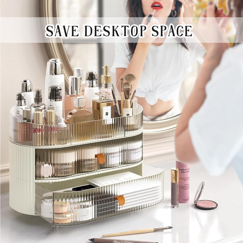 Makeup Organizer with 3 Drawers, Sleek and Compact, Large Capacity Skincare Organizer for Skincare, Face Creams, Perfumes, Lipsticks Dresser, Ideal for Bedroom and Bathroom Vanity Countertops image number 3