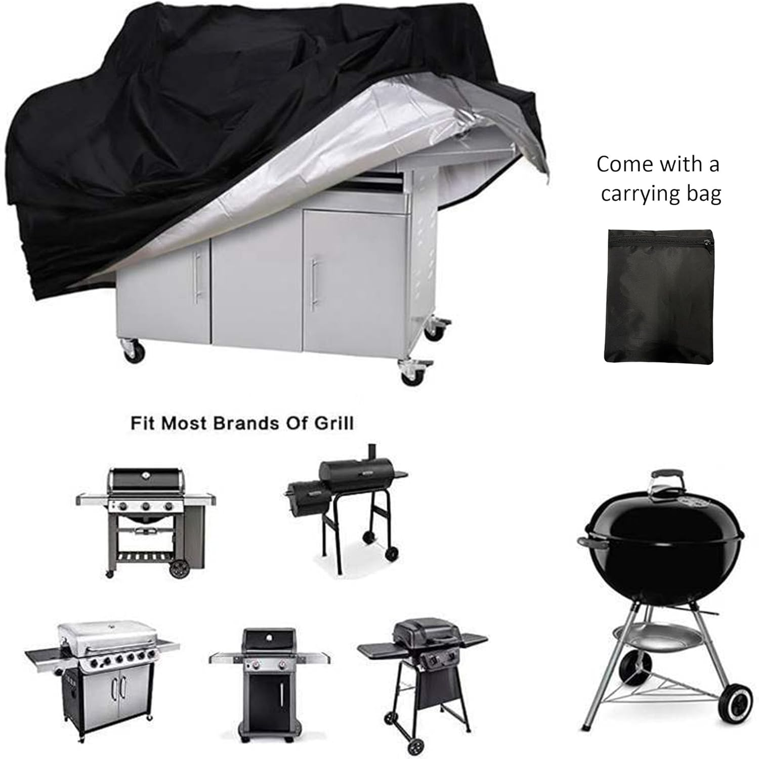 Reyoung 2Pcs 420D BBQ Gas Grill Cover Heavy Duty Waterproof, Dust-Proof, Anti-Uv, Cover with Drawstring and Adjustable Straps for Weber, Dyna-Glo, Nexgrill &ndash; Gas Grill Cover (190 * 71 * 117CM) image number 3