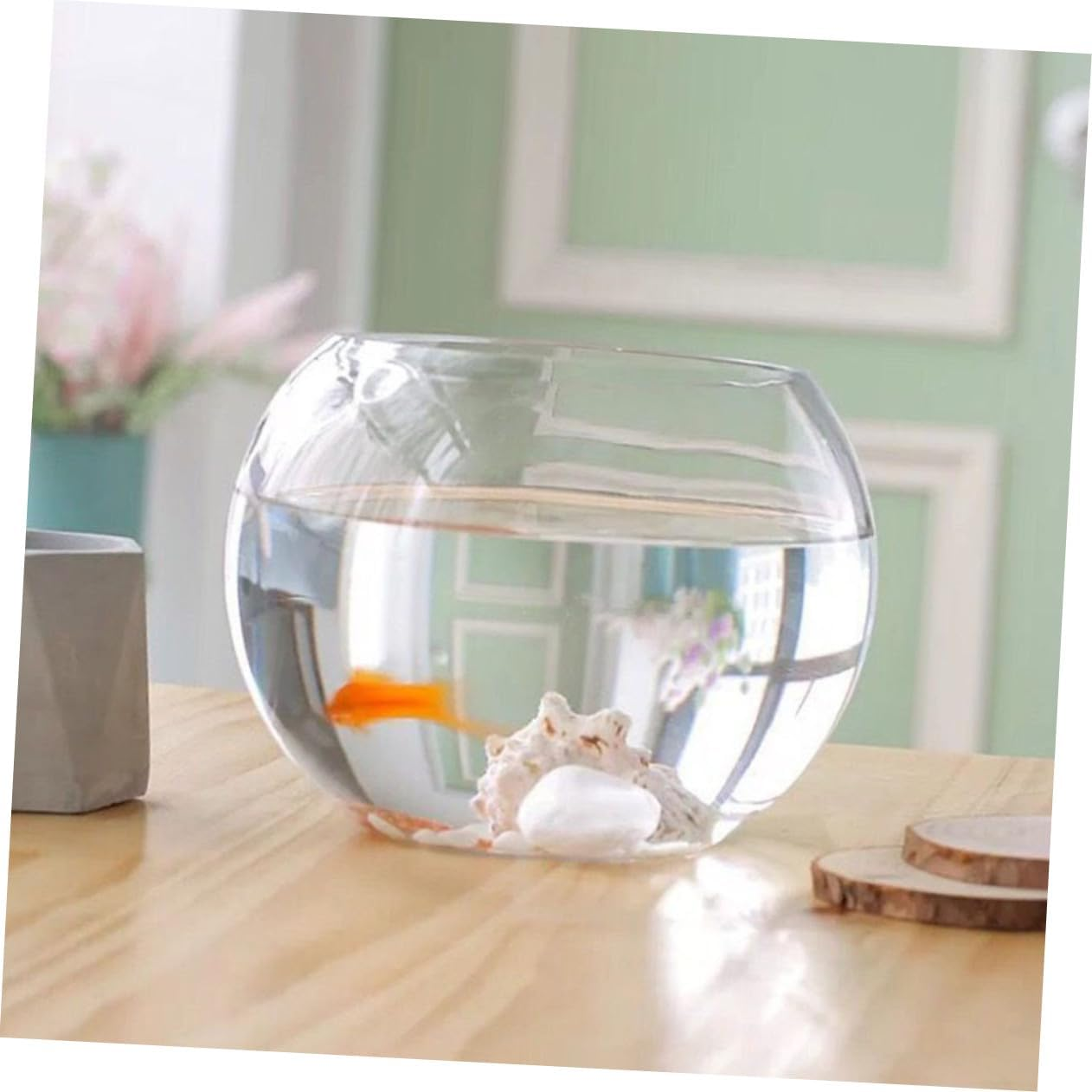 BESPORTBLE Transparent round Glass Fish Tank Multi-Function Betta Aquarium Bowl for Desktop Decor Clear Goldfish and Aquatic Pets Habitat Glass Plant Pot for Office and Living Sphere Design