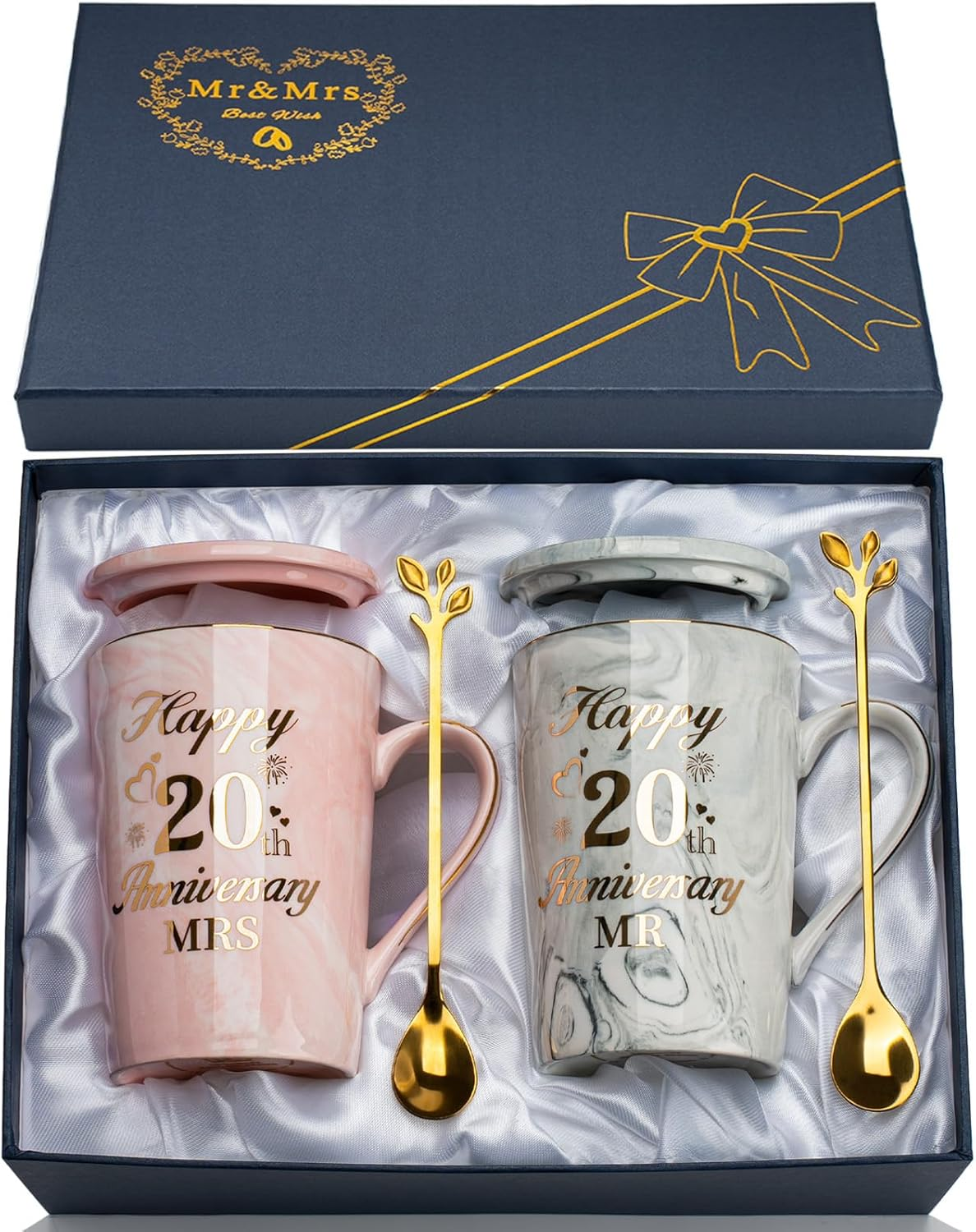 Ruby Anniversary Wedding Gifts, 40Th Anniversary Wedding Gift, 2PCS Happy 40Th Weddin-G Anniversar-Y Mr Mrs Gift Marble Ceramic Cups Set 14Oz, Ruby Anniversar-Y Couple Gifts for Parents, Grandparents