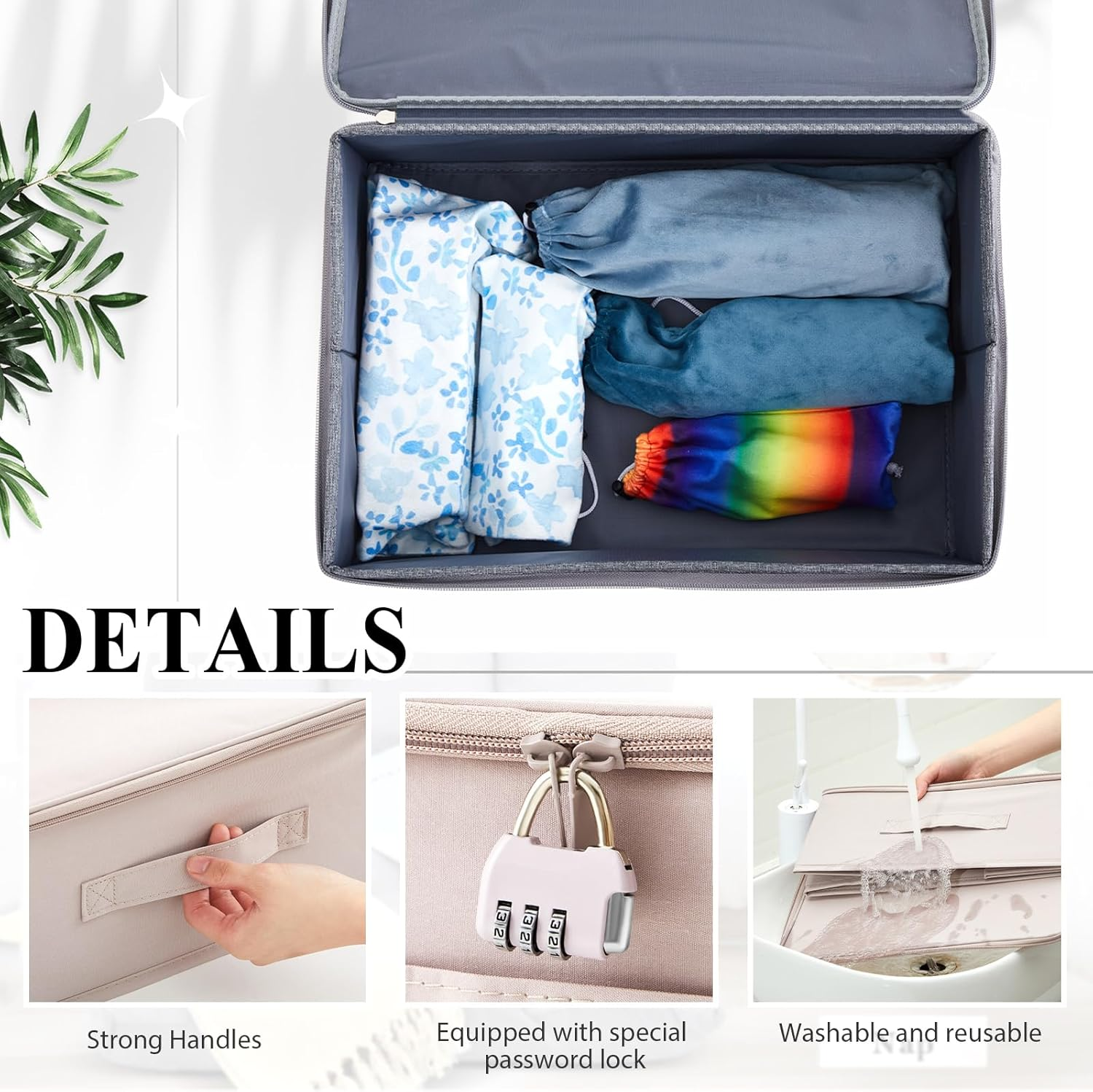 Briwooody Discreet Lockable Toy Bag Storage Organizer Toy Bag Storage Bins Case with Zipper Lid 15 X 10 X 6.3 Inches for Women and Men Clothes Container(Light Purple) - Coffee image number 5