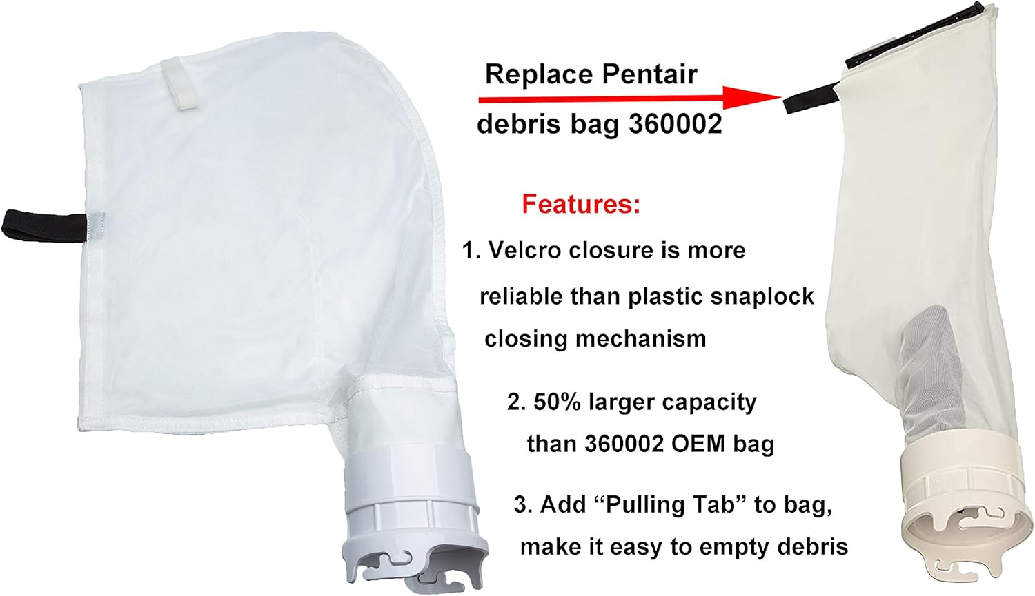 ATIE Pool Cleaner Mesh/Debris Bag 360002 Replacement Replace Pentair Kreepy Krauly Legend Pool Cleaner 360002 Fine Mesh Bag (2 Pack) image number 2