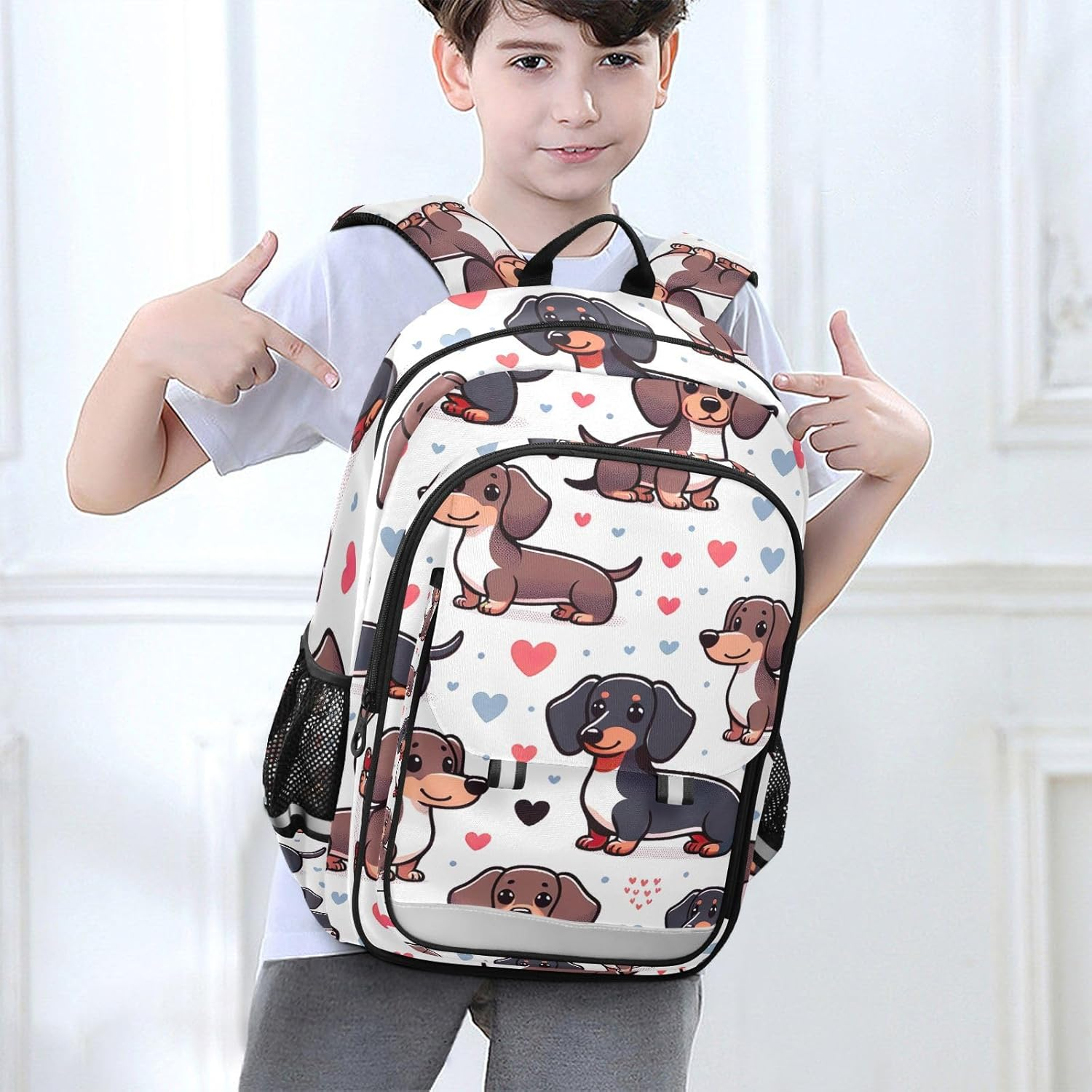 RPLIFE Cute Dachshund Dogs White Backpack for School Kids, Cute Backpacks for Kids, Girls School Backpack, Cute Dachshund Dogs White, One Size, Traditional Backpacks
