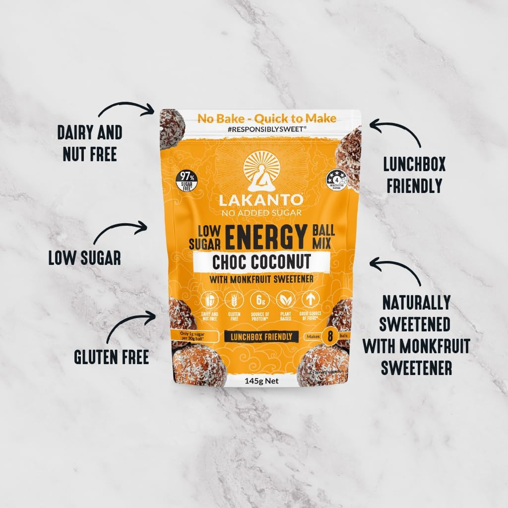 Lakanto Low Sugar Energy Ball Mix Choc Coconut, 145G image number 2
