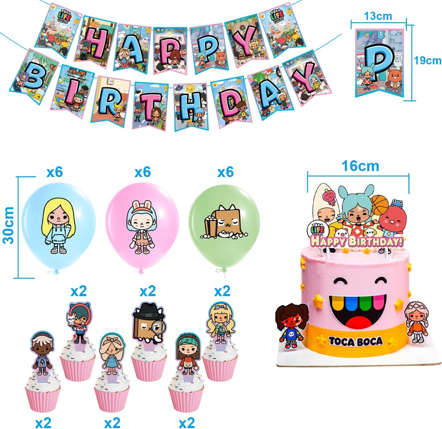 Toca Life World Birthday Decorations Set, 32 Pieces, Balloon Latex Balloon, World Balloons, Happy Birthday Banner, Toca Life World Cake Decoration, Cupcake, Decorations for Children'S Birthday Parties image number 4