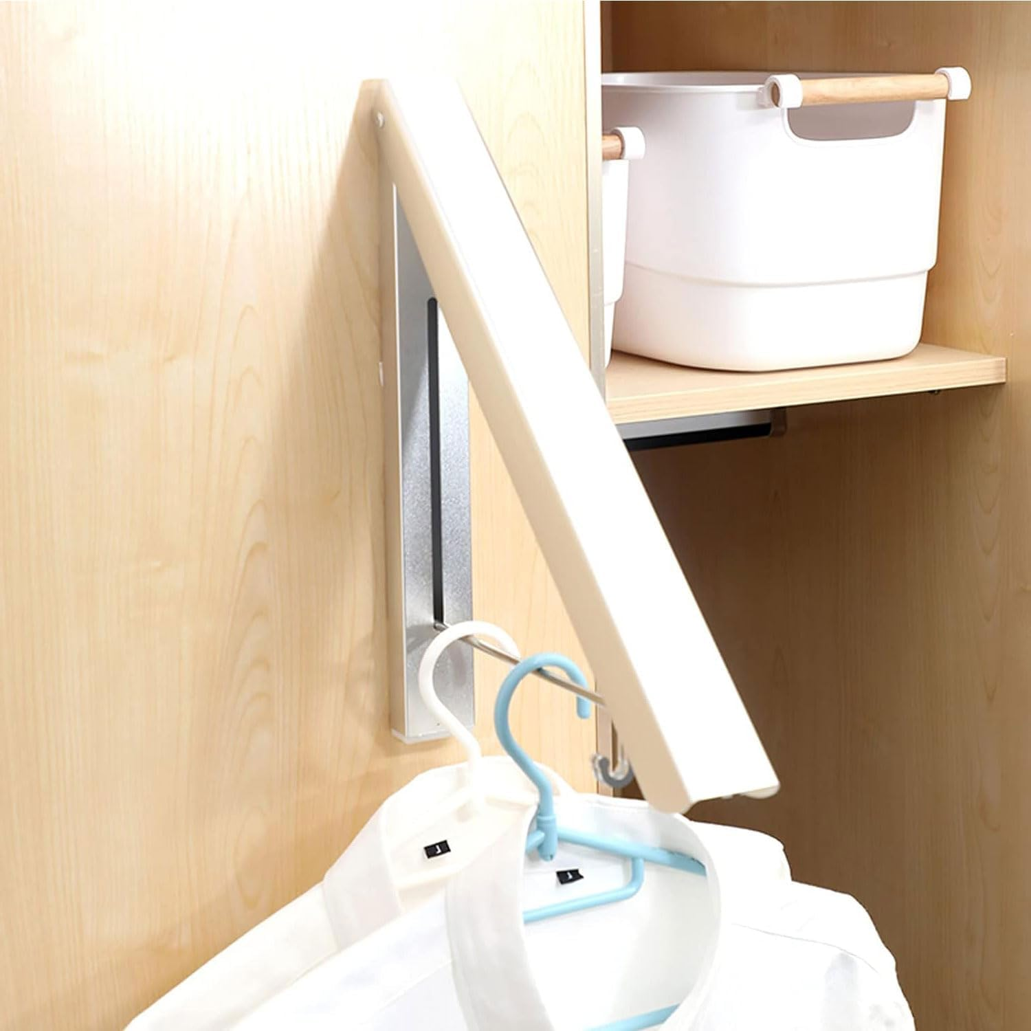 YIRANJIA 2Pcs Foldable Wall Mounted Laundrys Clothes Hanger Plastic Corners Laundry Racks for Laundry Room, Closets Storage Organization, Indoor & Outdoor Use Drying Hanging(White) image number 3