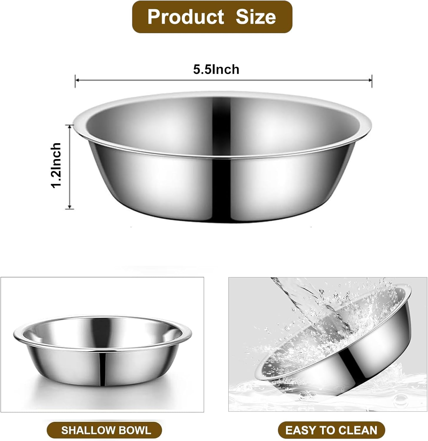 Stainless Steel Raised Cat Food Bowl for 2 Bowls, 5.5-Inch Replaceable Cat Bowl, Pack of 2 （Not Fit 4.7 Inch 3 Bowls） image number 3