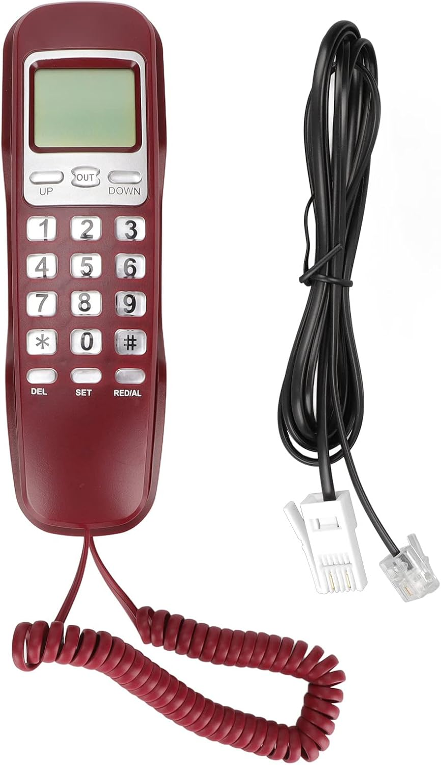 Retro Wall Phone Multifunctional with LCD Display Flash Redial Ringtone Calendar Mountable for Kitchen Living Room Bedroom Home Office ABS (Red)