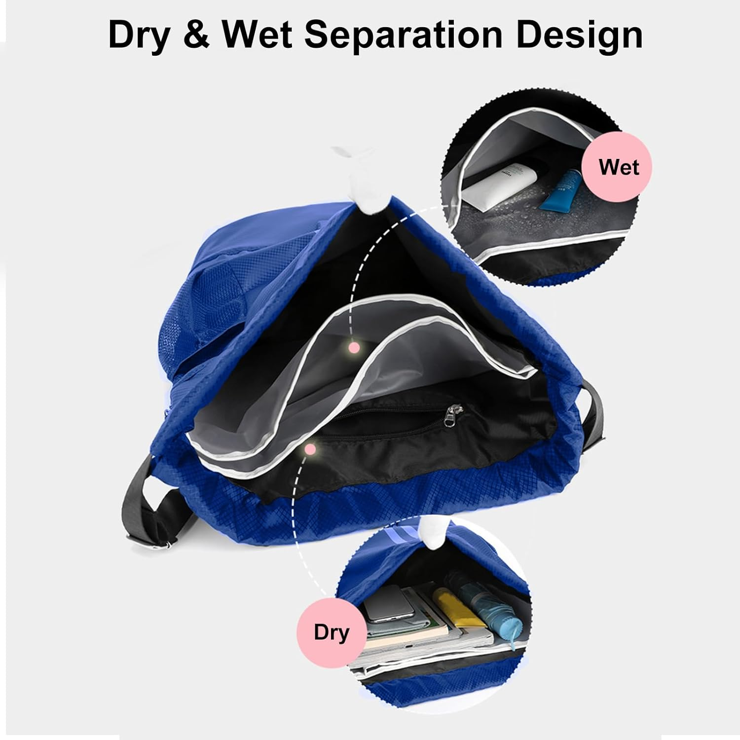 Drawstring Backpack Water Resistant String Bag Gym Sports with Shoe Compartment Side Mesh Pockets for Women Men image number 3
