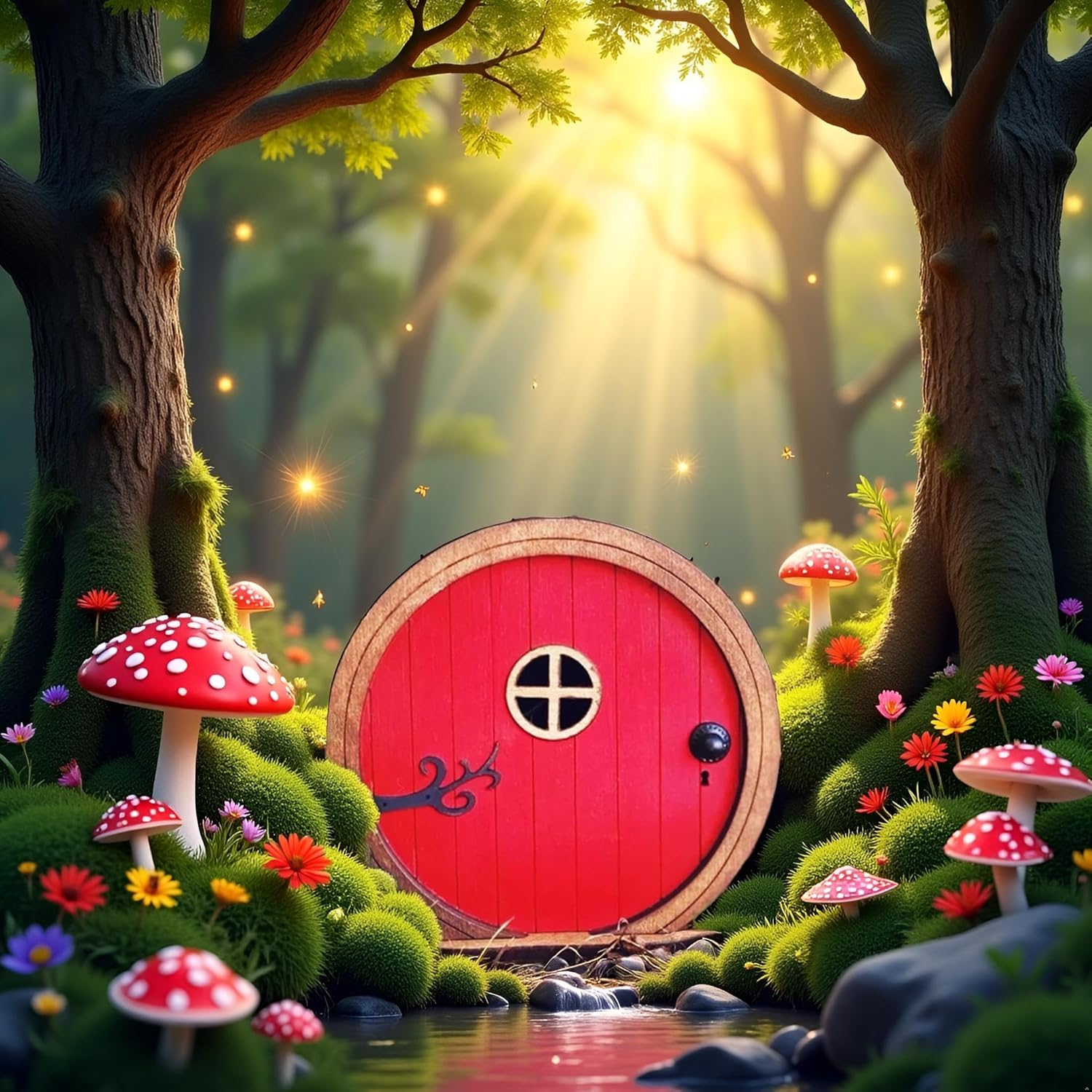 1Pc Red Fairy Garden Door for Tree, Fairy Doors for Trees Outdoor and Tree Trunk, Mini Fairy Garden Sculpture Lawn Ornament Decor, Fairytales Door Decoration，Garden Miniatures image number 6