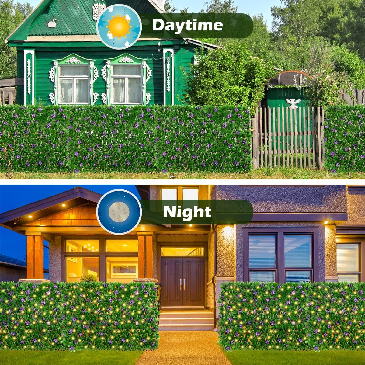 HSHGZSR Expandable Fence Privacy Screen with Solar String Lights Violet Hedges Backdrop Decor Faux Trumpet Flower Fence Screen for Patio Garden Balcony Backyard image number 6