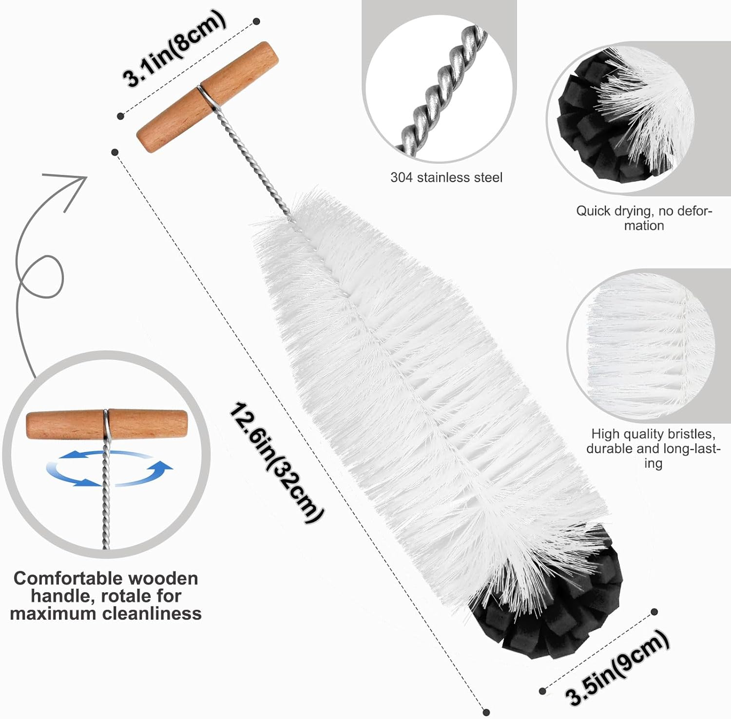 35 Cm Bottle Brush Compatible with Sodastream Bottles, Hard Bristles and a Soft Sponge, Scratch-Free Bottle Cleaner Brush Removes Stubborn Dirt, Sodastream Accessories (Black) image number 5