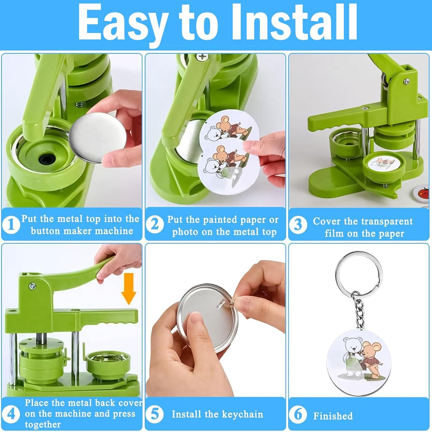 Button Maker Keychain Supplies - 150 Sets 58Mm/2.25 Inch Pin Making Kit for Machine, Metal Badge Sets with Shell Back Cover, Transparent Film and Chain Head image number 4