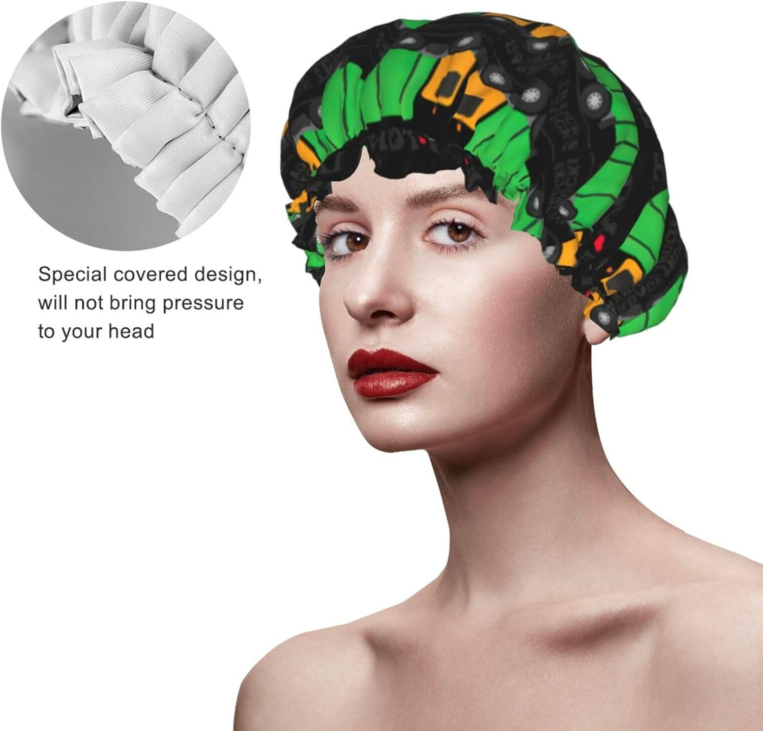 I Love Garbage Trucks Shower Cap for Water Shower Non Wetting,Double Layer Reusable Shower Cap,Hair Shower Caps for Long Hair - Cartoon Pomeranian Dog image number 7