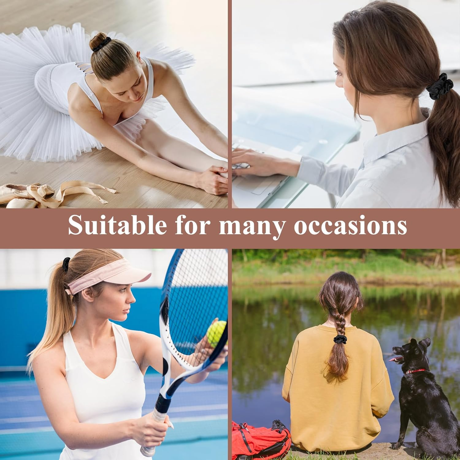 4 Pack 100% Mulberry Silk Scrunchies, Soft Silk Hair Ties for Hair No Damag Scrunchies for Women Girls Gifts image number 2