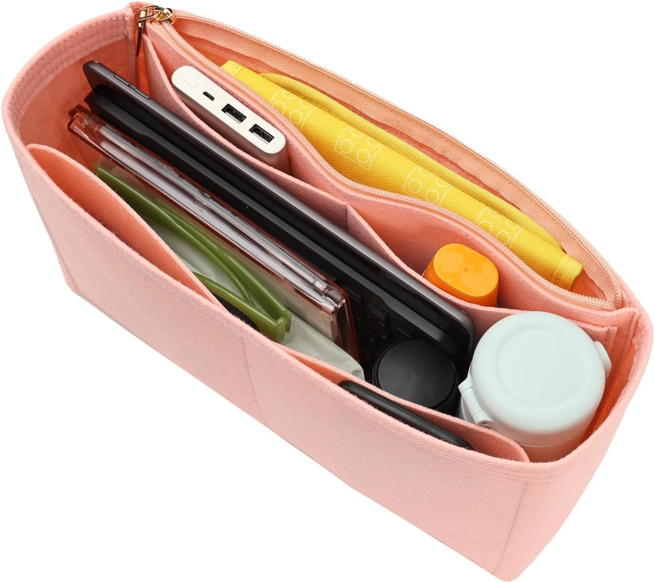 Surblue Purse Organizer Insert for Handbags, Felt Bag Organizer with Zippers Handbag Shaper Pouch for Classic 19 Flap Bag, Marmont, Onthego,（Lightpink, Slender L） image number 5