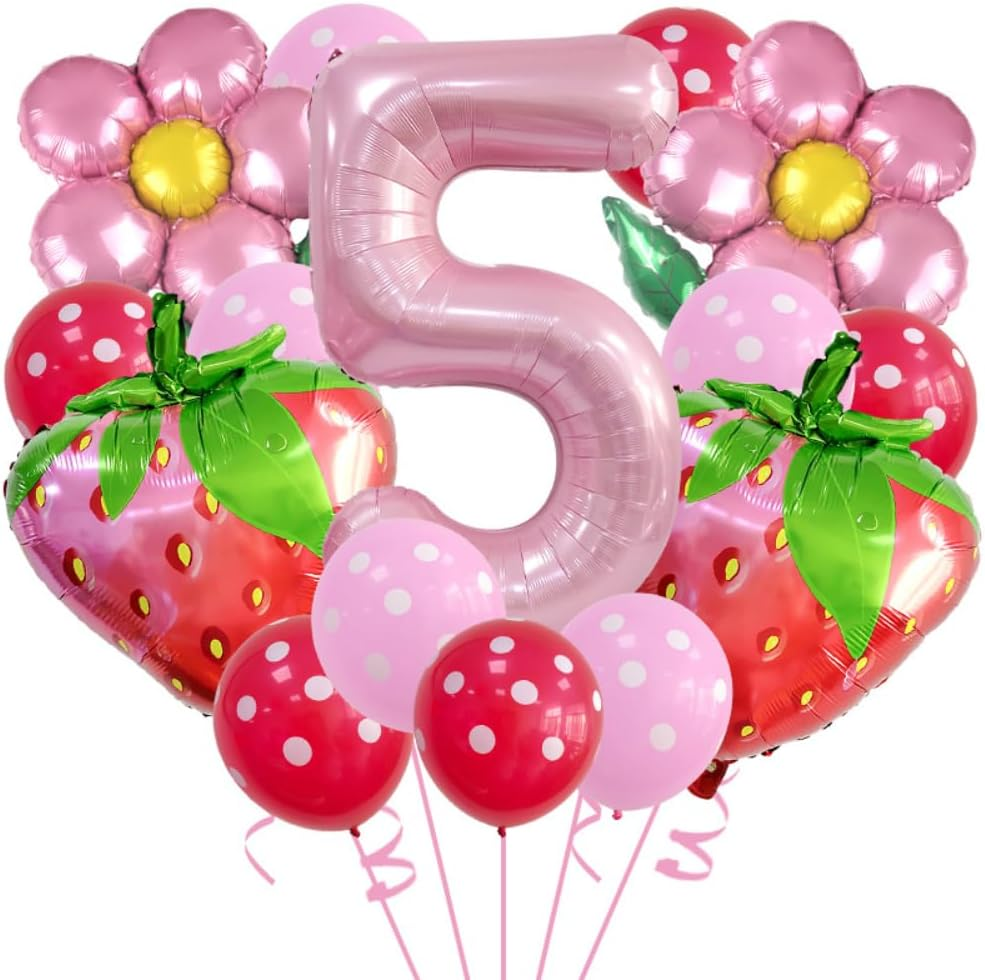 Berry Birthday Decorations - 8Pcs Strawberry Balloons, Daisy Balloons, Strawberry Birthday Decorations, Girls Birthday Balloons Birthday Backdrops for Girls (5) image number 2