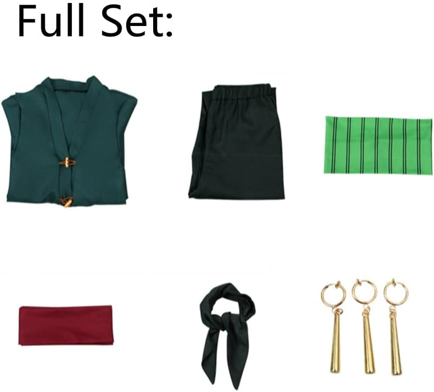 GWOKDAN Men Roronoas Cosplay Costume Anime Kimono Robe Zoro Cloak Uniform Halloween Outfits with Earrings
