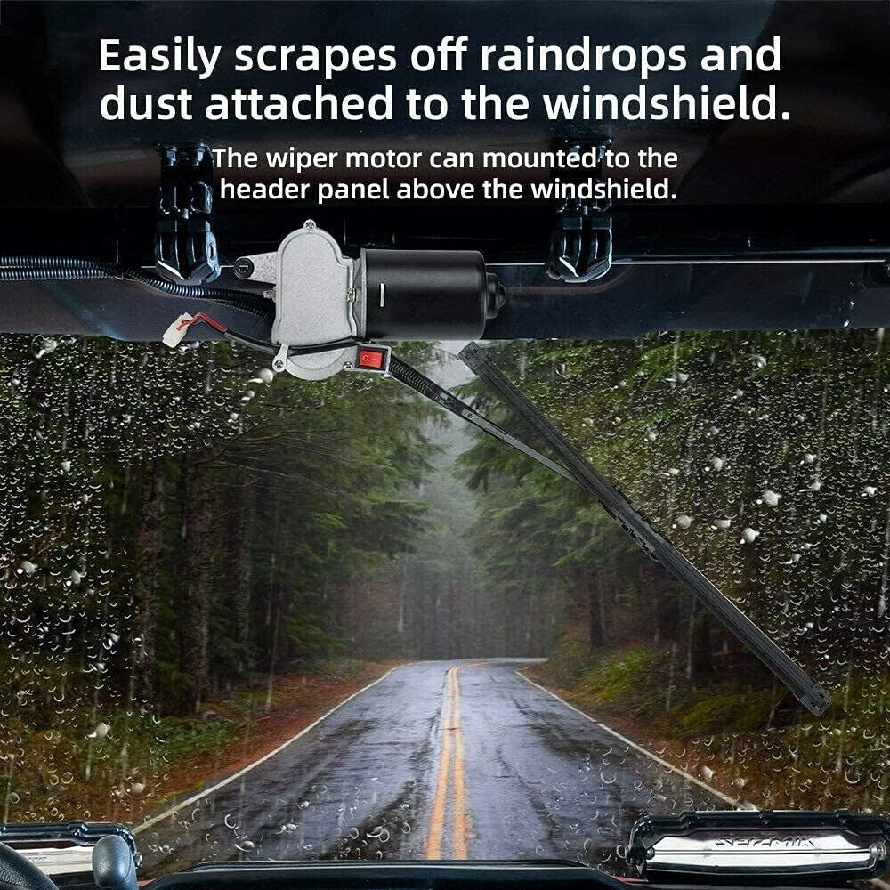 KEMIMOTO UTV Electric Windshield Wiper Motor Kit for Most UTV Compatible with Can Am Defender Pro Compatible with Mule Teryx 16" 12V Wiper Blade image number 4