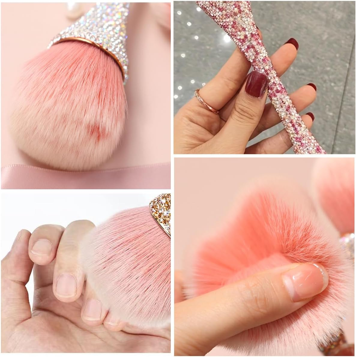 2 PCS Nail Art Dust Brush Shiny Rhinestone Nail Fust Brush Ultra Soft Nylon Dust Brush for Nails Large Brush Cleaner Nail Brushes for Nail Art Cleaner Tools Shape Nail Brush & Makeup Brush image number 4