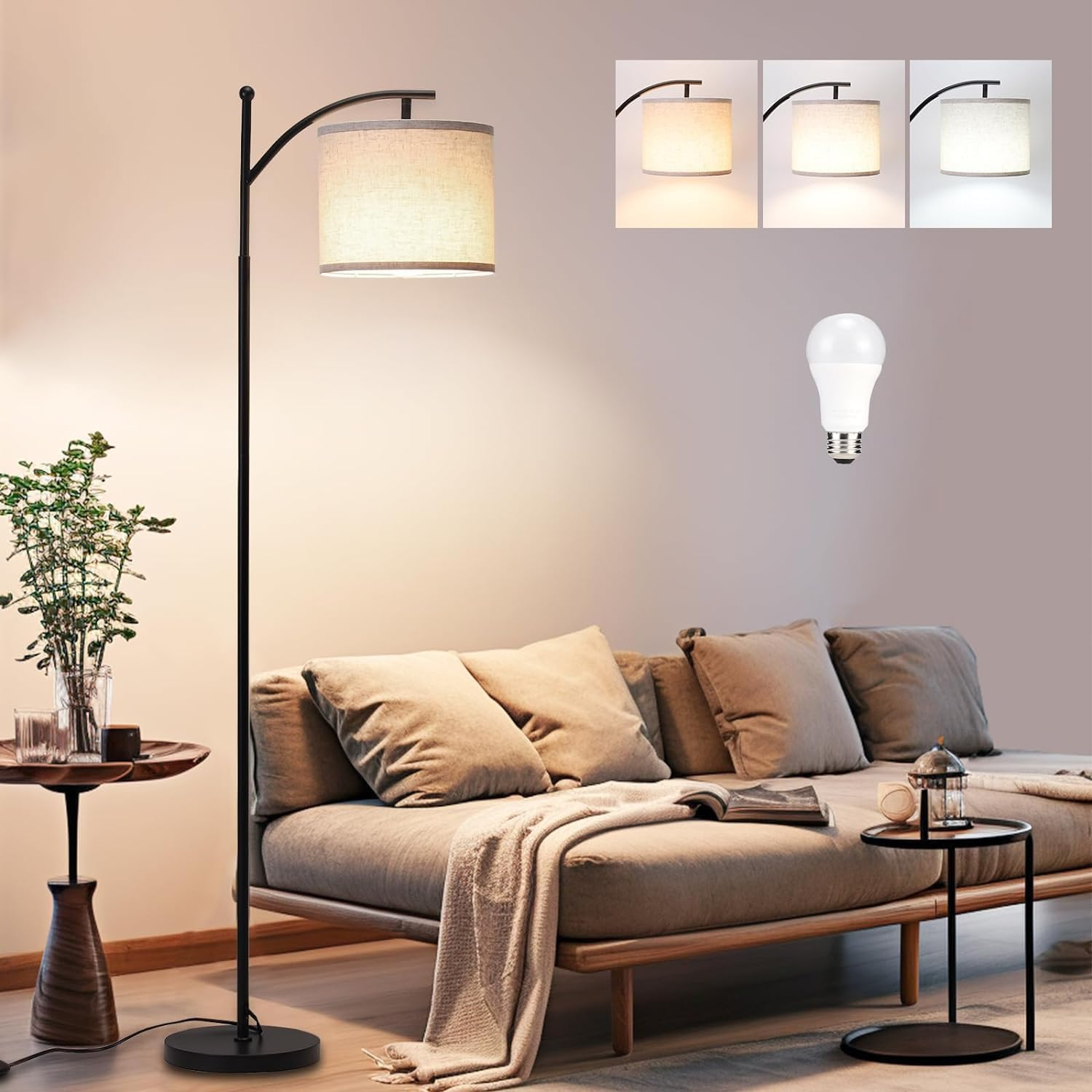 Floor Lamp for Living Room with 3 Color Temperatures, Standing Lamp Tall with Adjustable Linen Shade, Modern Floor Lamp for Living Room Bedroom Office image number 2