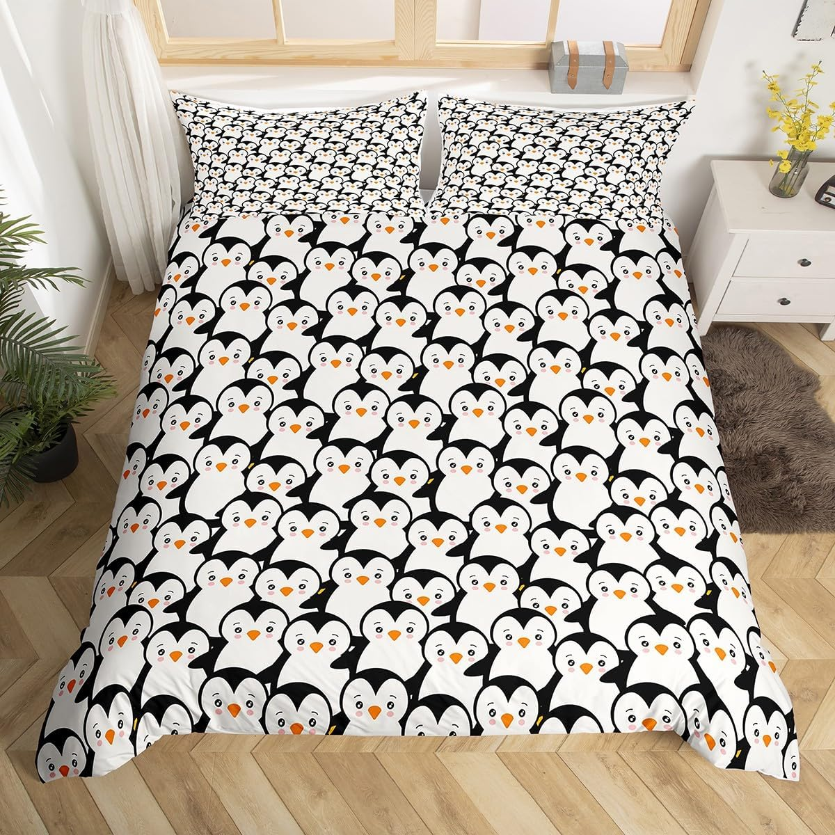 Homemissing Penguin Duvet Cover Set Cartoon Penguin Bedding Set for Kids Boys Girls Cute Animal Comforter Cover Lovely Funny Quilt Cover 3Pcs Double Size image number 1
