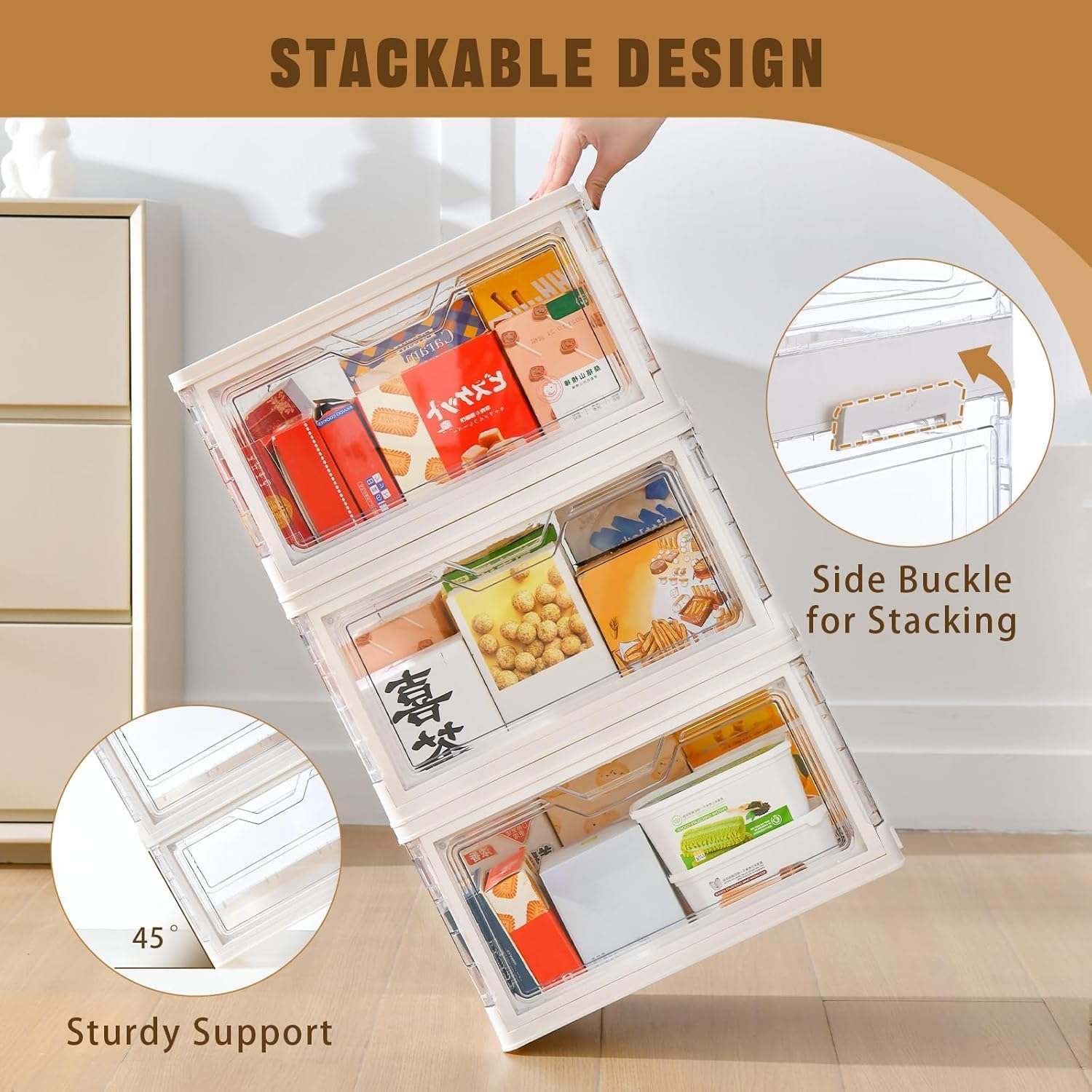 Stackable Plastic Storage Bins with Lids, Foldable Closet Organizers and Storage, 2 Drawer Storage Organizer，Clear Stackable Containers for Wardrobe,Bedroom,Office,Dorm (2 Tier-2Lids) image number 2