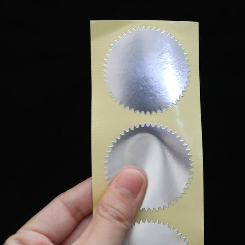 Embosser Stamp Stickers - Gold, Silver, Red - 45Mm, 50Mm - 100 Stickers/20 Sheets (Silver, 45Mm)