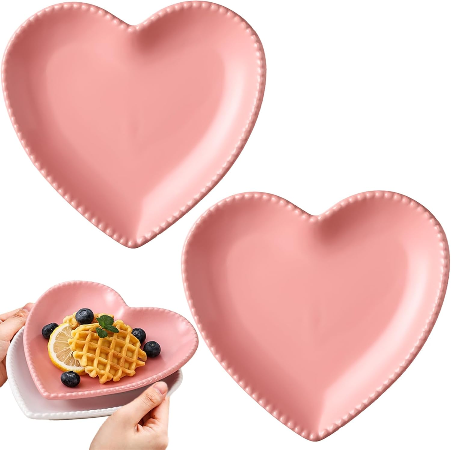 MLKLDOU Heart Shaped Dinner Plates 2Pcs, Ceramic Construction, 6.5 Inch Appetizer Plates Set for Home Kitchen Wedding Birthday Party Decor