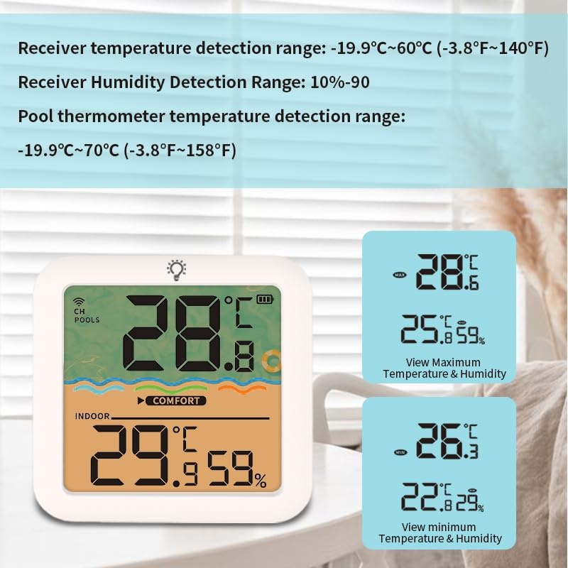 Wireless Floating Solar Pool Thermometer,Ip68 Waterproof,Rgb Dynamic Light,Indoor/Outdoor Temp/Humidity Monitor,100M Wireless Connection and Smart Alert for Swimming Pools, Spas, Hot Tubs, Ponds image number 1