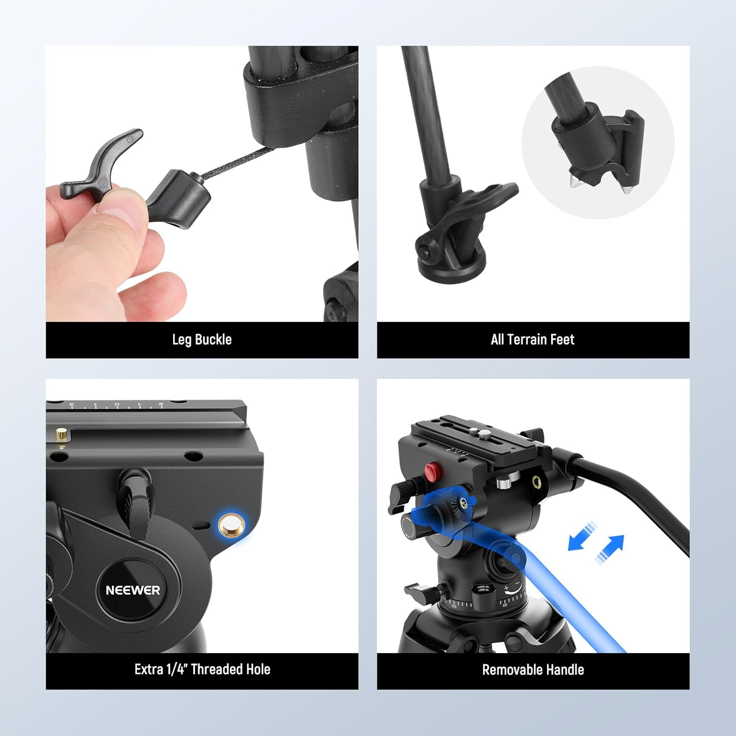 NEEWER LL34 78" Video Camera Tripod One Step Quick Release with Adjustable Damping Fluid Head, Heavy Duty Carbon Fiber Tripod with Dual Mode QR Plate Compatible with Manfrotto DJI RS, Max Load 22Lb image number 6