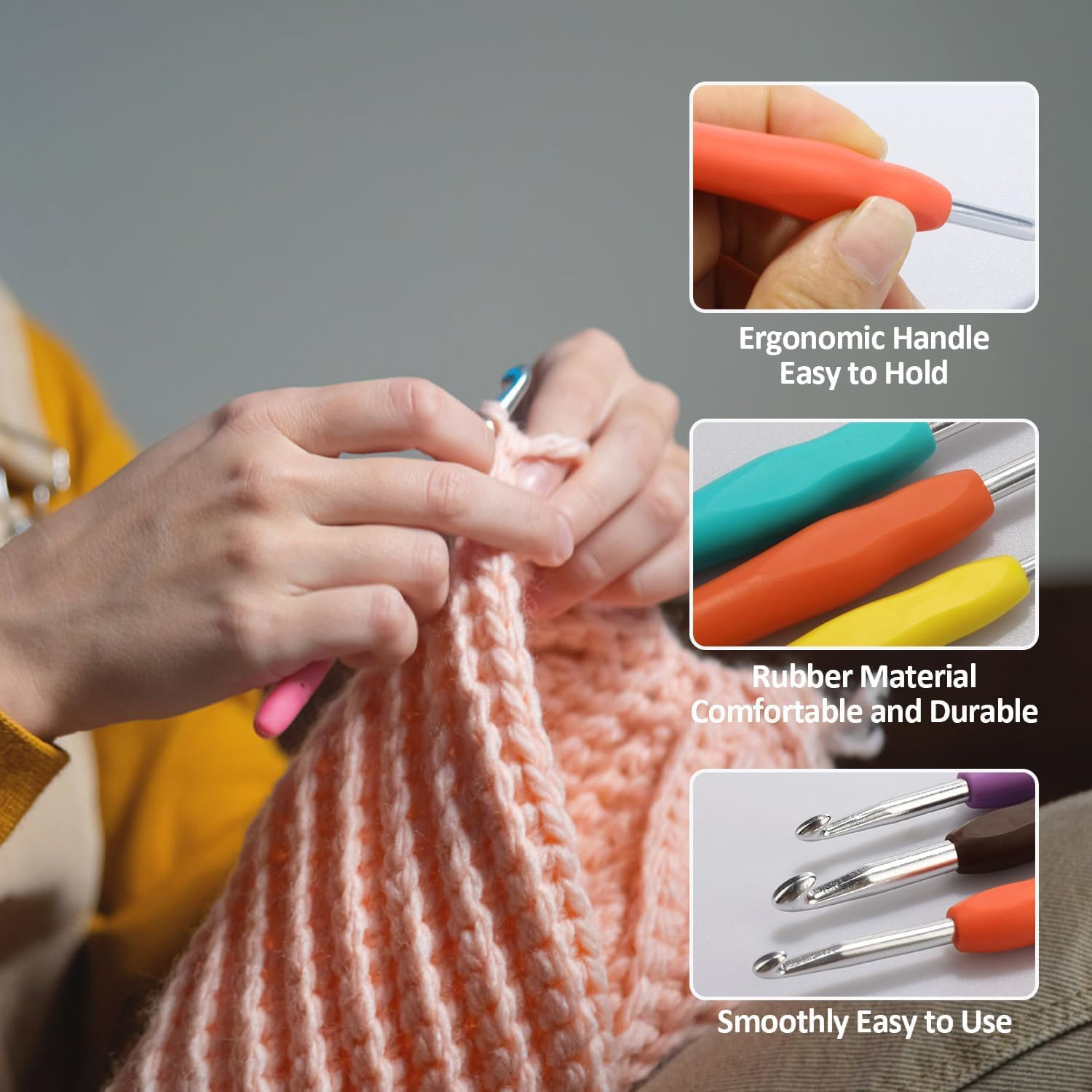 9 Pcs Crochet Hooks Kit,Colorful Soft Handle Crochet Tool Crochet Set,Non-Slip Crochet Hooks Set with Ergonomic Handle,Beginner Knitting and Crochet Supplies image number 5