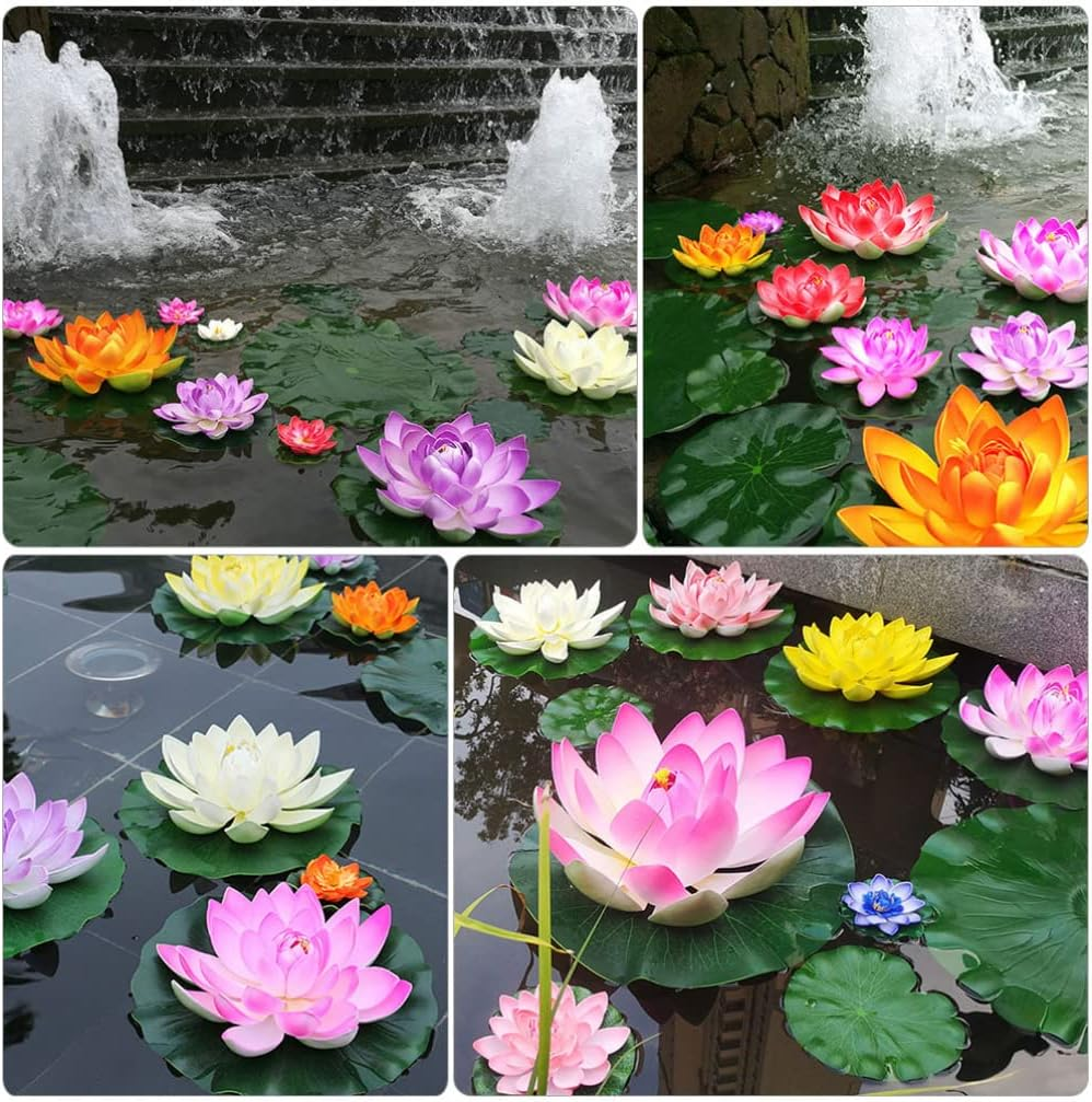 GANAZONO 4Pcs Floating Lotus Decor Garden Water Lily Decor for Patio Pool Fish Decoration Fake Water Lily Foam Material image number 3