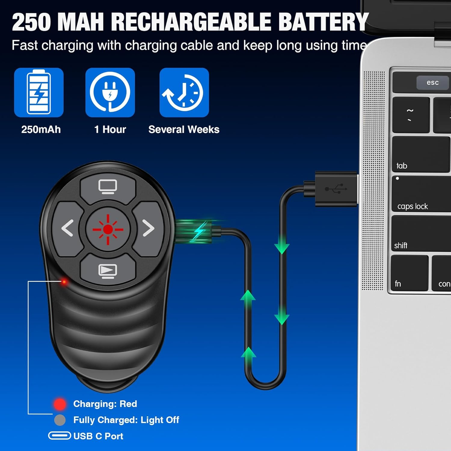 2 in 1 USB Type C Wireless Presentation Clicker Rechargeable, Finger Ring Powerpoint Clicker with Red Laser Pointer, Presenter Remote PPT Clicker for Powerpoint Presentations for Mac Computer Laptop image number 6