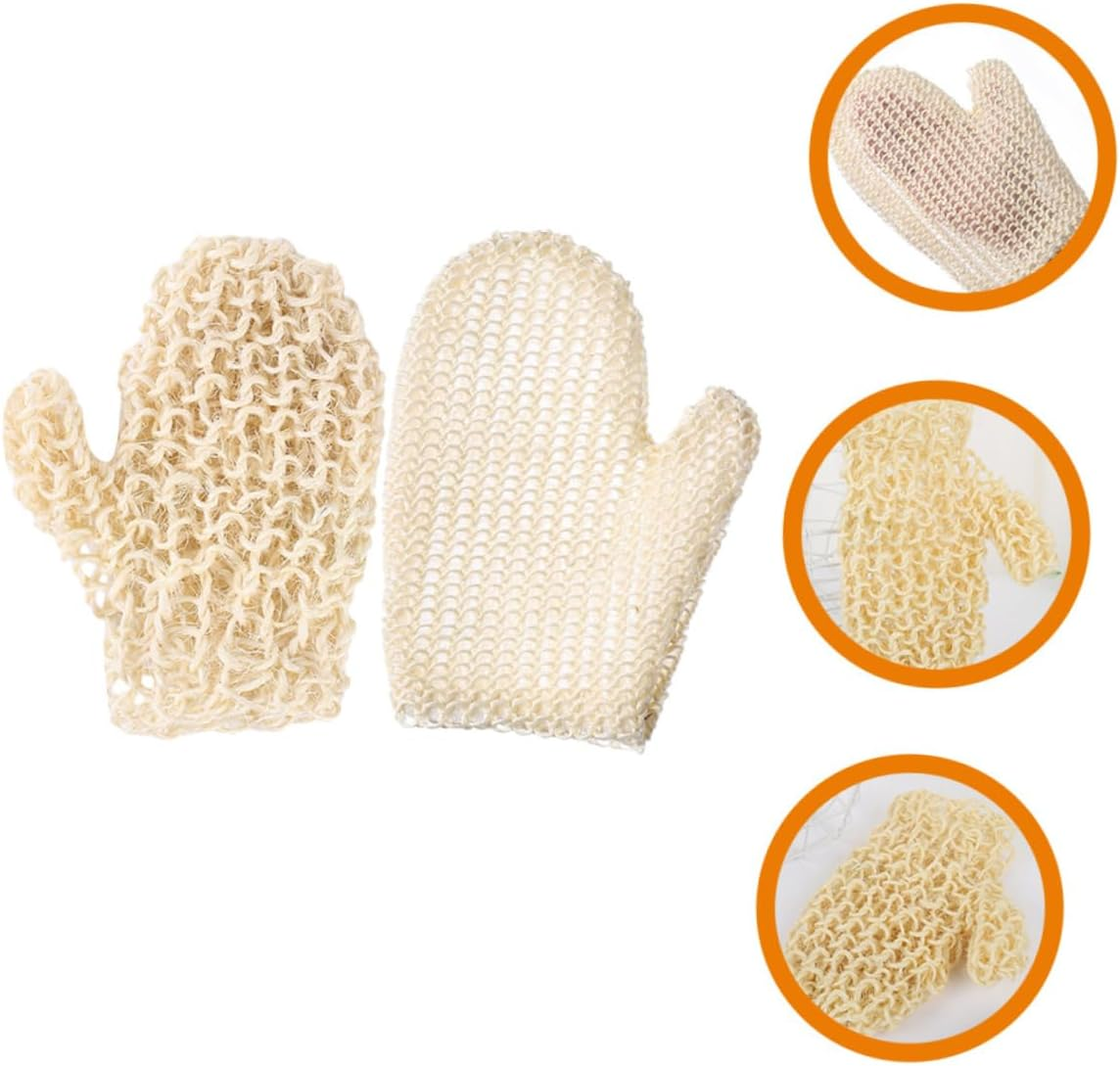 2Pcs Natural Sisal Exfoliating Gloves Set, Woven Body Scrub Mitts with Thumb, Skin Scrubbing Bath Accessories for Dead Skin Removal and Shower Care in Australia image number 4