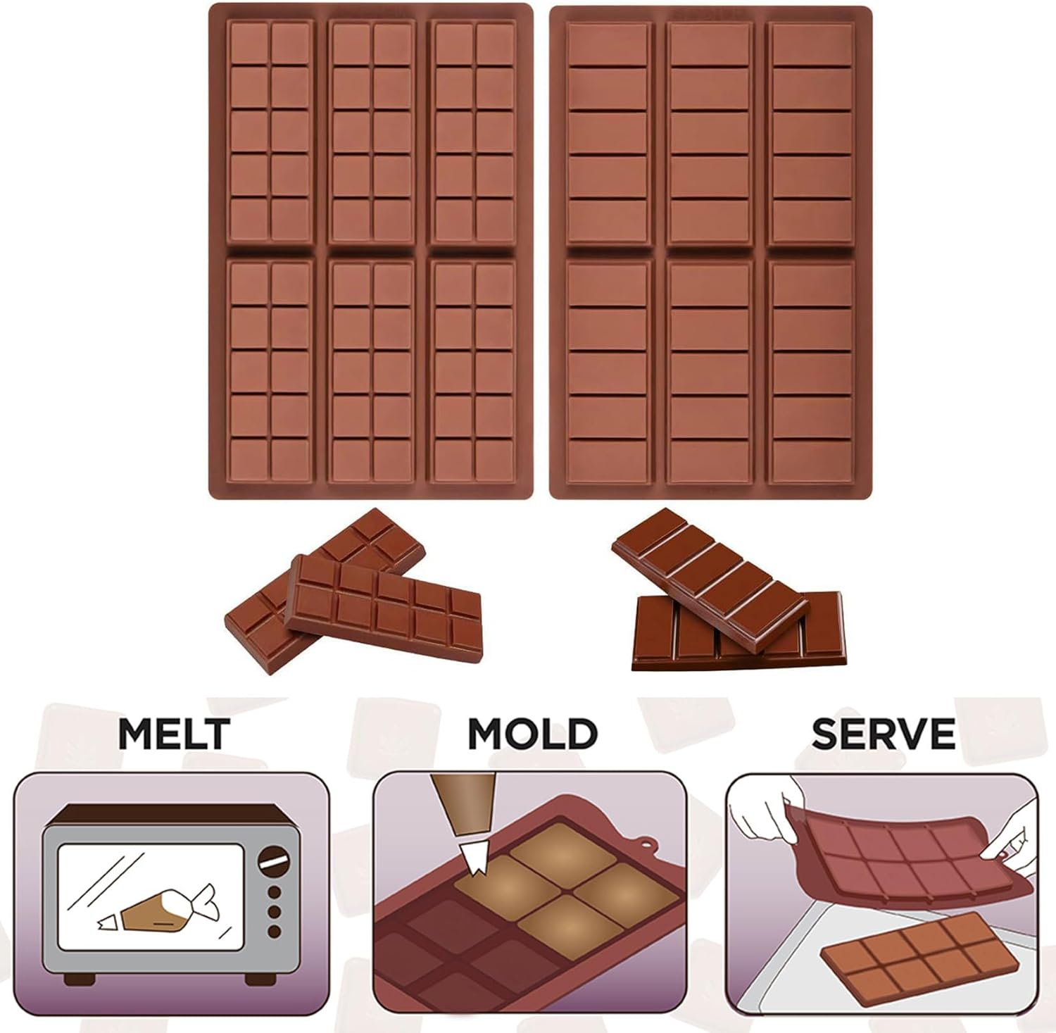 Silicone Chocolate Bar Molds Break Apart Chocolate Engery Bar Non-Stick Candy Mold for Baking Chocolate Snacks, 2 Pack image number 4