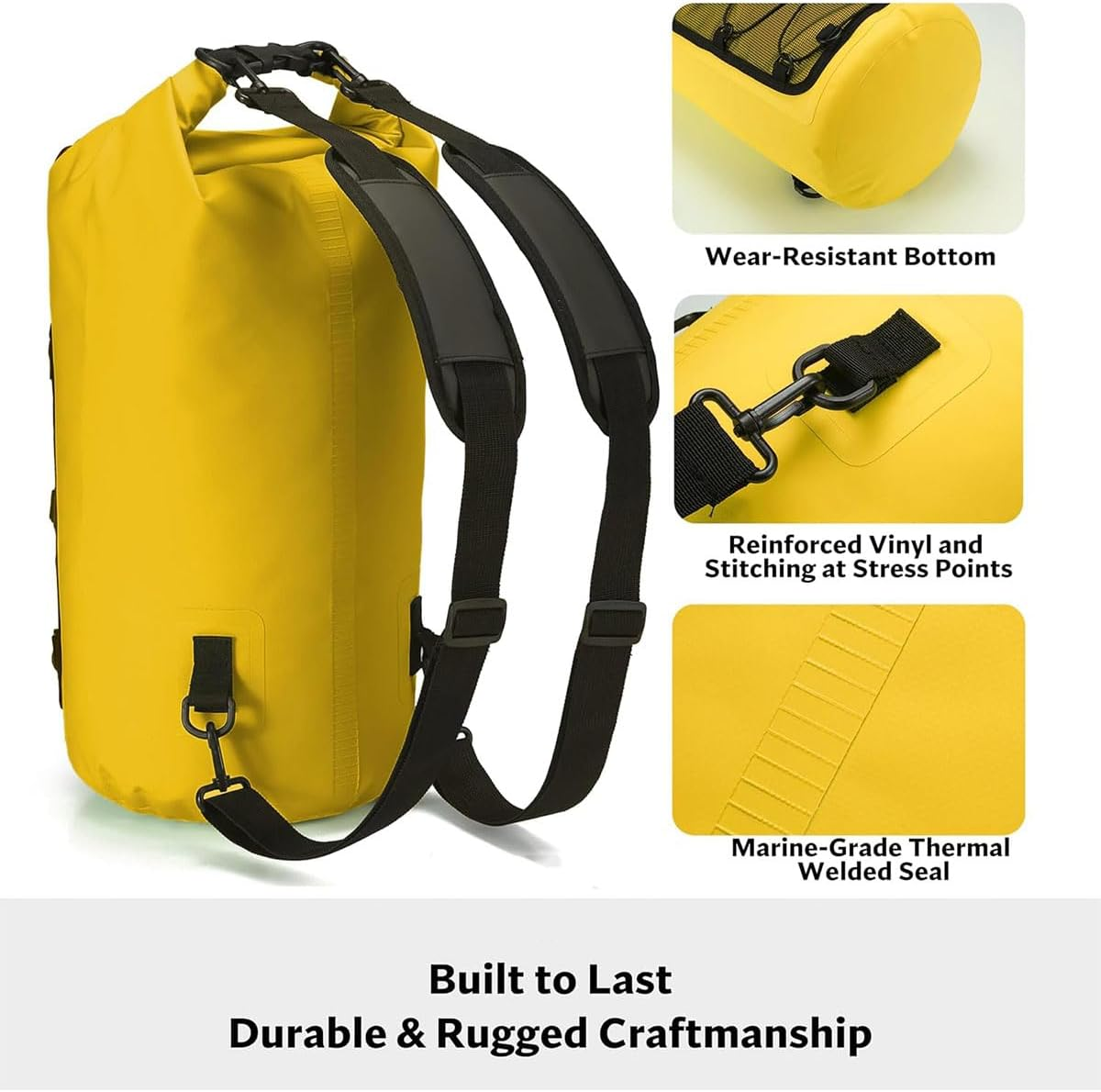 AIMALL Waterproof Dry Bag 10L/30L with Mesh Pocket, IPX6 Roll-Top Backpack for Kayaking, Beach, Boating, Hiking, Swimming, Rafting, 500D PVC Outdoor Gear Bag image number 3