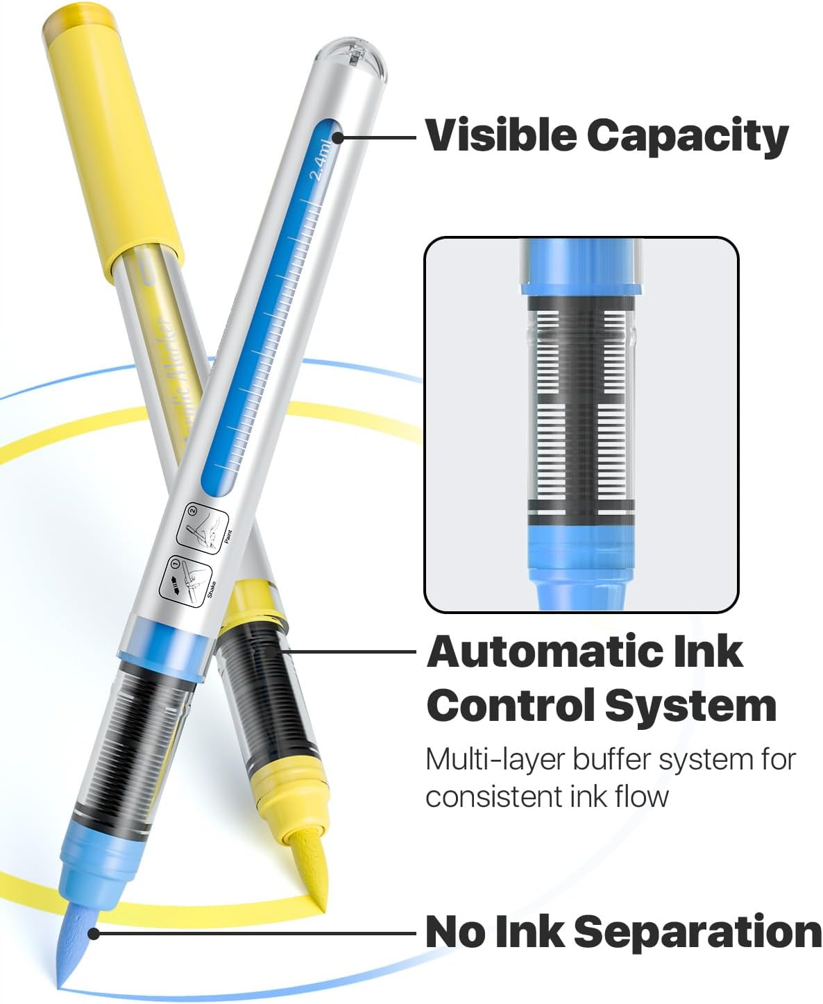 30 Colors Acrylic Paint Markers Brush Tip, Water Based Acrylic Markers with Automatic Ink Control System, Waterproof Acrylic Paint Pens for Rock Painting, Wood, Fabric, Egg - Multicolor image number 5