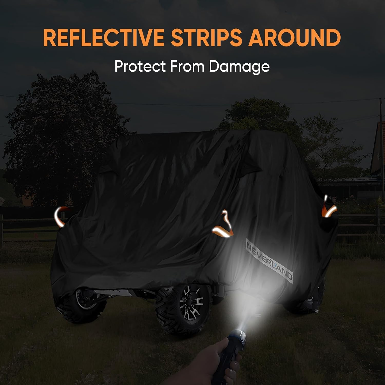 NEVERLAND UTV Cover Heavy Duty Ranger Cover Waterproof 4-6 Seater Side by Side Covers 4 Door All Weather Storage Reflective Strip Compatible with Polaris RZR XP Can Am Defender Maverick Yamaha Sxs image number 4