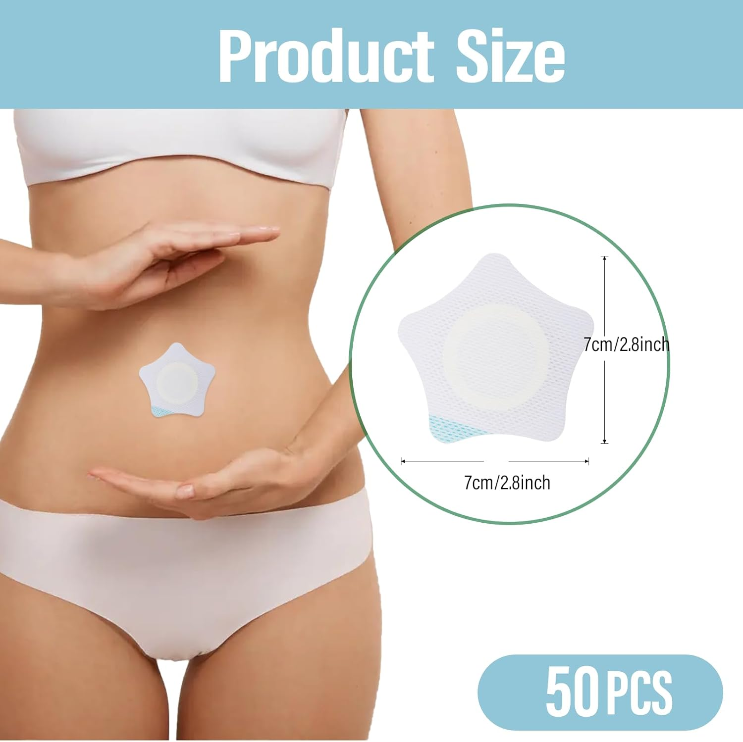 Viiotu 50Pcs Castor Oil Patches + 50 Cotton Cores, Breathable Non-Woven for Women, Portable Multi-Layer Anti-Leak Strong Adhesion Castor Oil Pack, 7Cm/2.75In image number 4