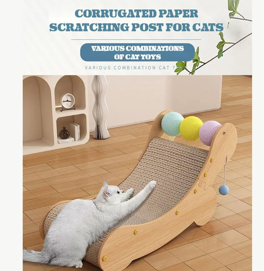 TOMVAES Cat Scratcher Cardboard, Lounge Bed for Indoor Cats, Furniture Protector with Sisal Balls, Scratching Board for Pet Cats Kitten image number 4