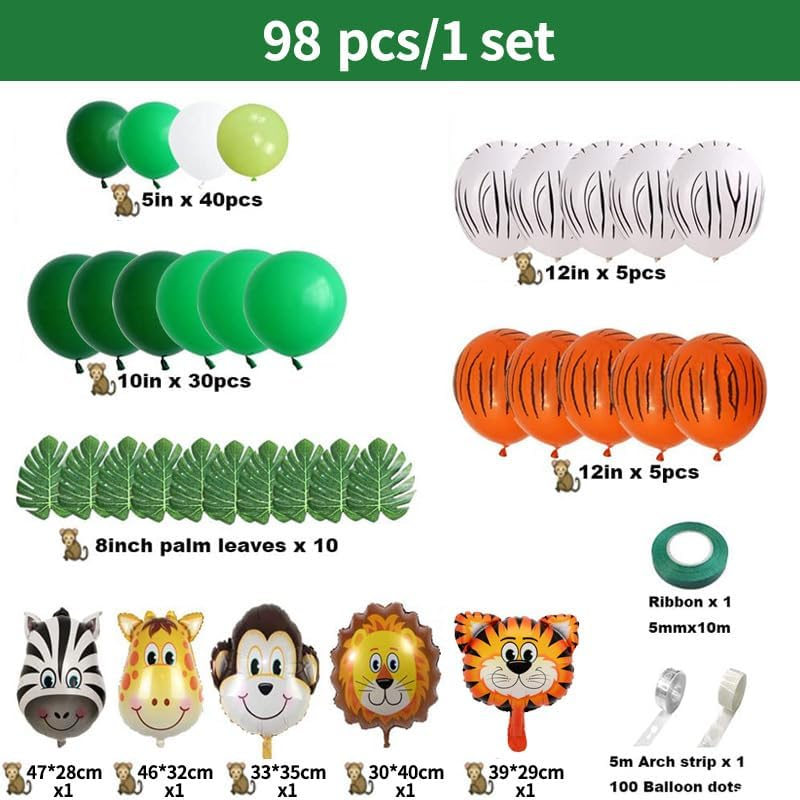Jungle Party Balloons Garland Kit,Safari Animal Balloon, Animal Foil Confetti Balloon Arch Palm Leaves Set for Jungle Theme Birthday Decorations, Safari Woodland Birthday Party Supplies. image number 2
