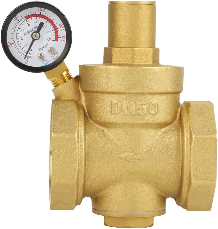 Tyenaza DN50 Water Pressure Regulator Valve, Adjustable Water Pressure Reducer with Gauge Meter for RV, and Inlet Screened Filter image number 4
