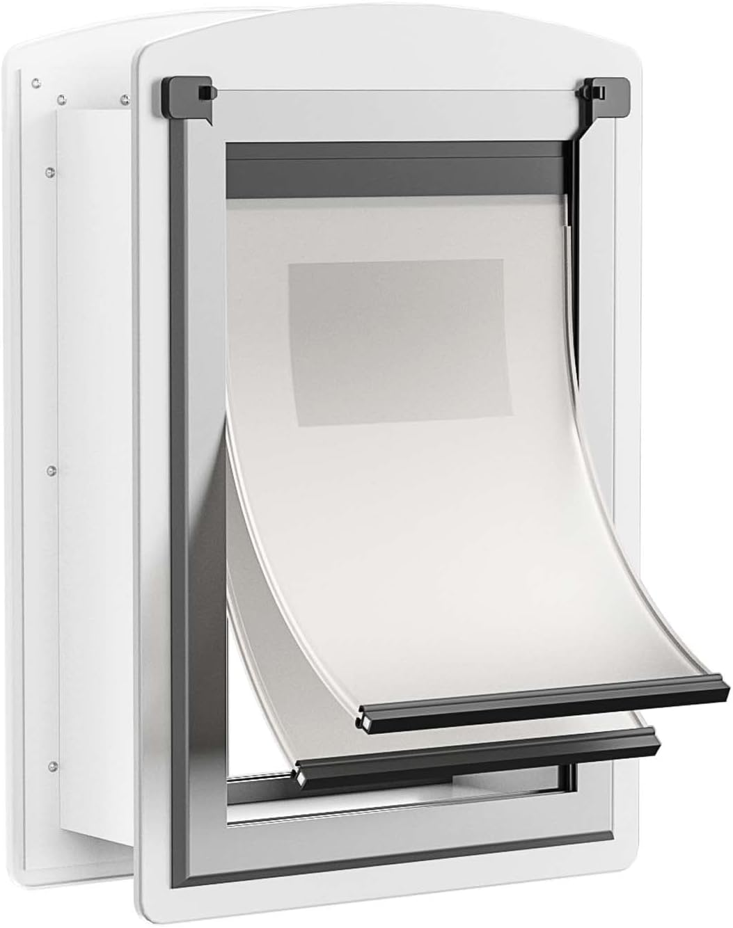 Decormax Cat Door for Wall, Energy Efficient Pet Door with Steel Frame, Telescoping Tunnel, Double Magnetic Flaps and Two Sliding Lock Panels, Easy to Install, Milky White, Small image number 1